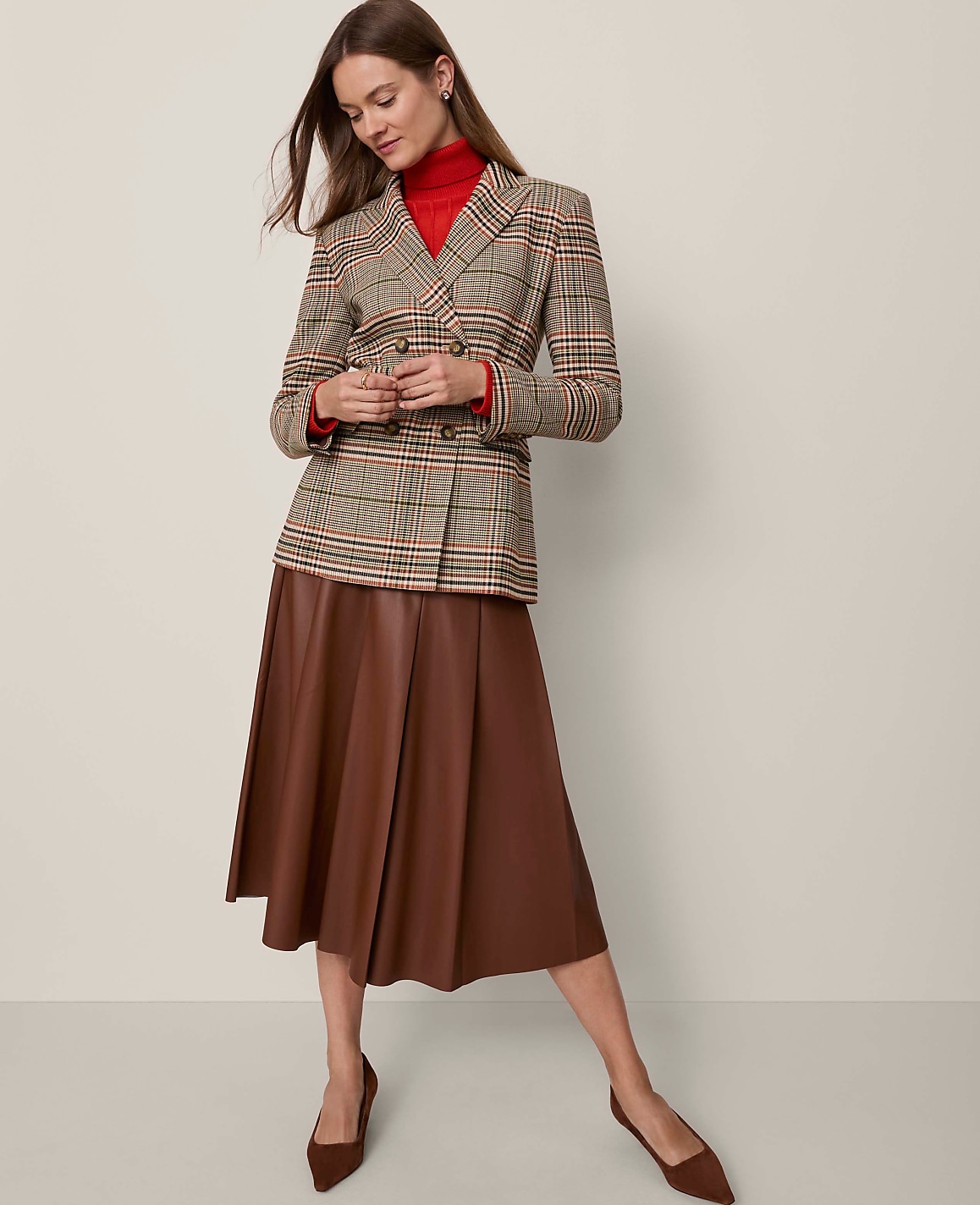 The Petite Fitted Belted Blazer in Plaid
