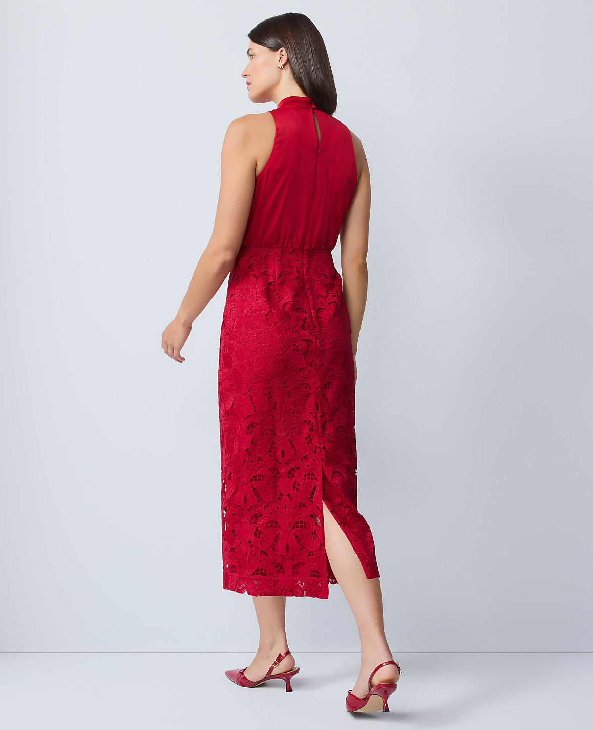Petite Mixed Media Halter Sheath Dress