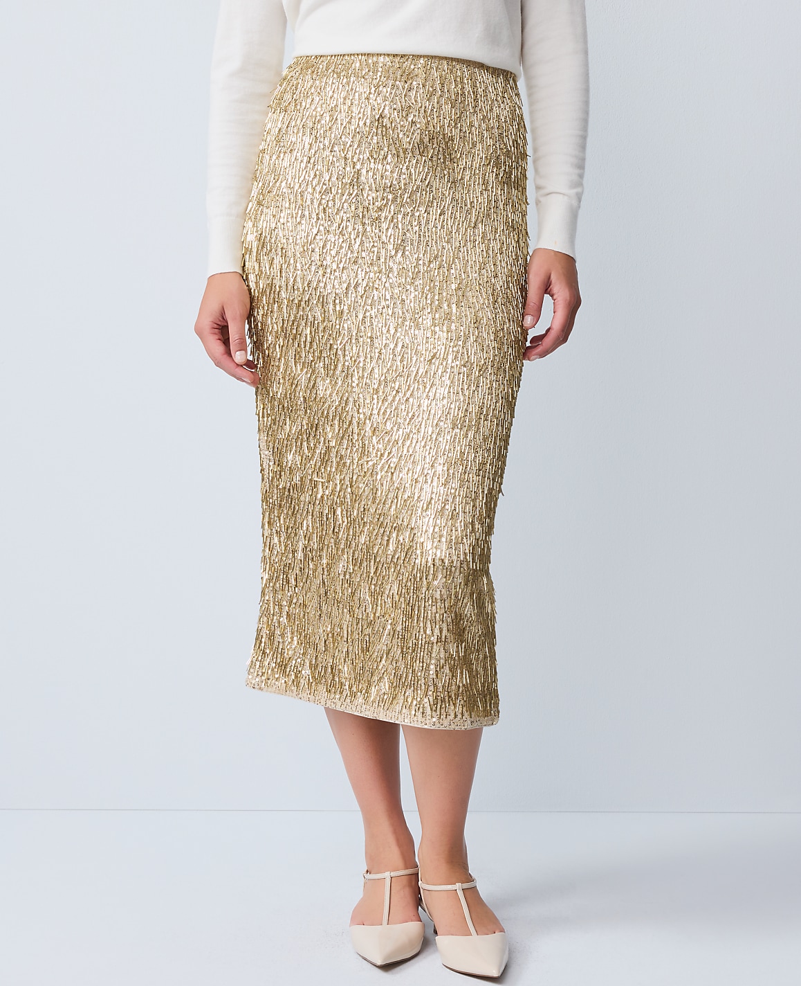 Sequin Column Midi Skirt