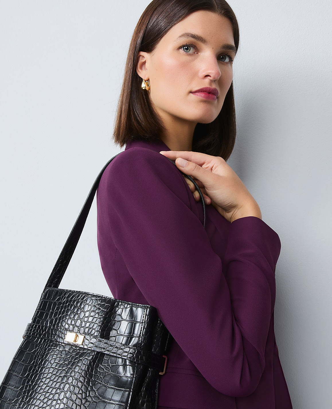 The Petite Fitted Long Blazer in Fluid Crepe