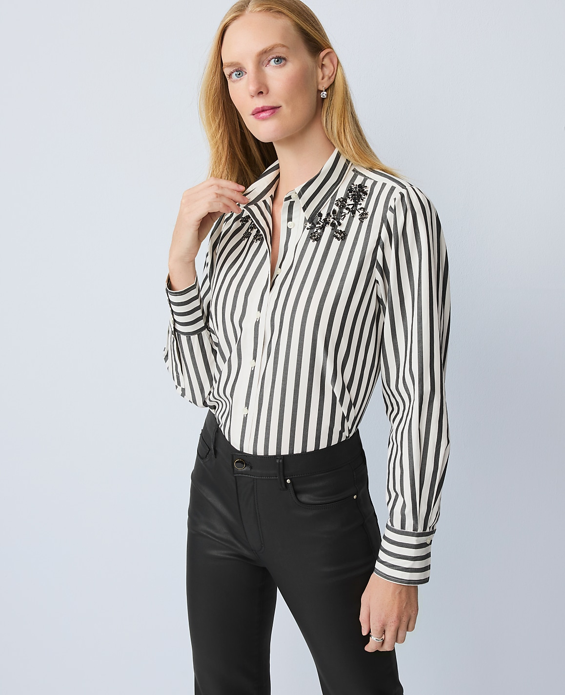 Petite Striped Embellished Shirt