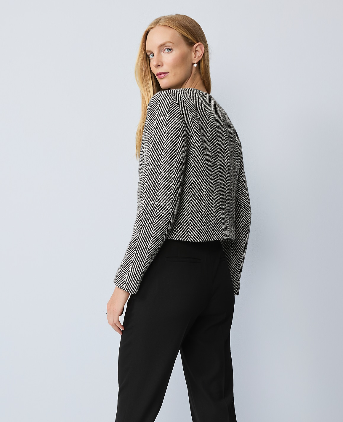 Petite Embellished Herringbone Cropped Jacket