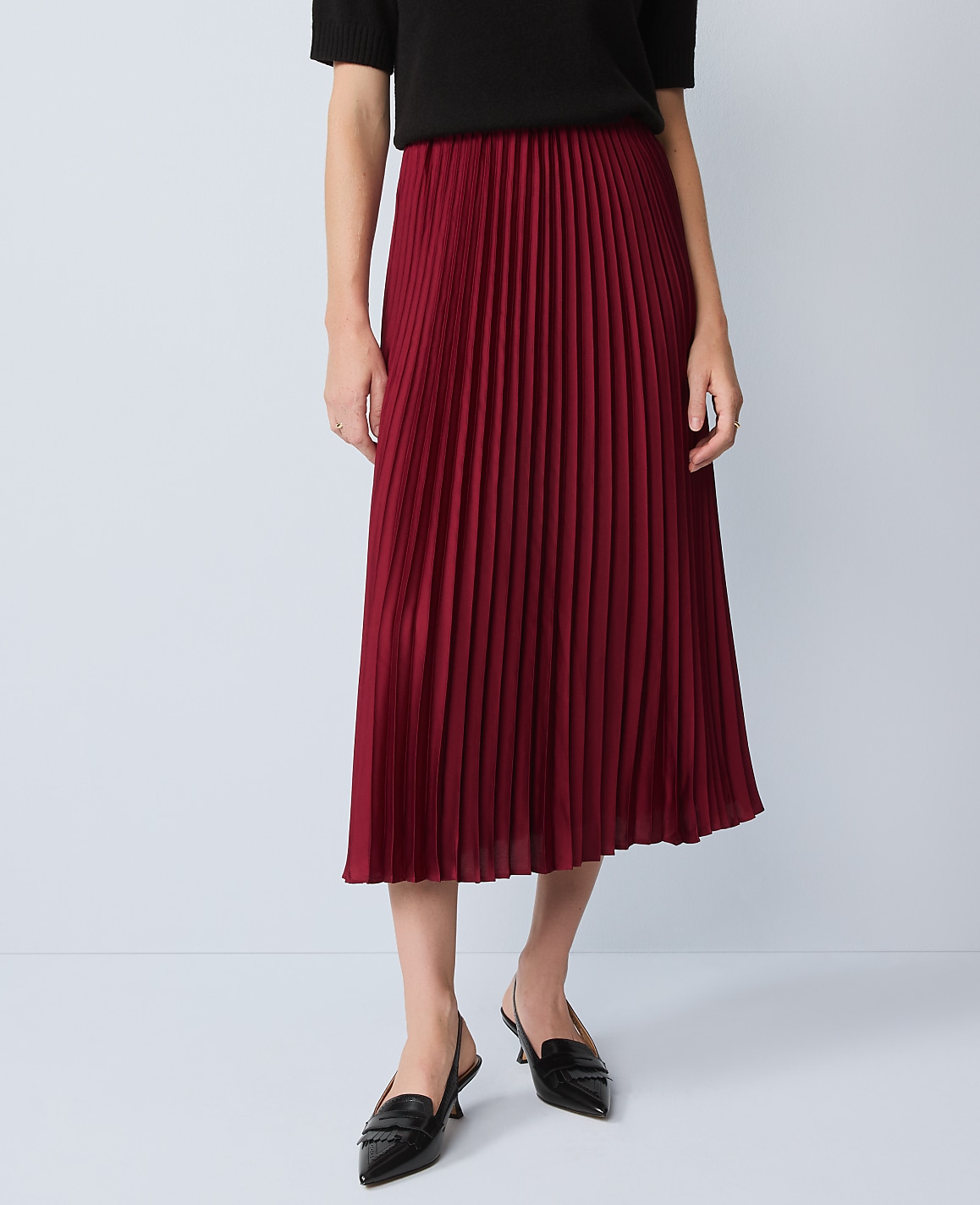Satin Pleated Midi Skirt
