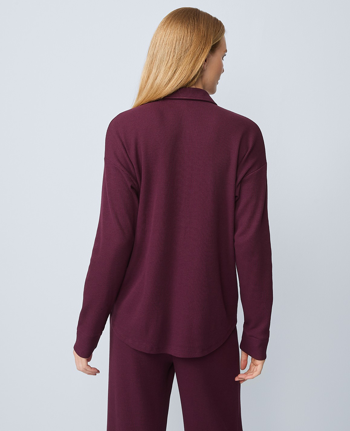Waffle Button Down Lounge Top