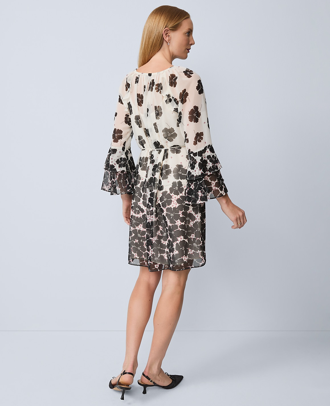 Floral Ruffle Trim Flare Dress