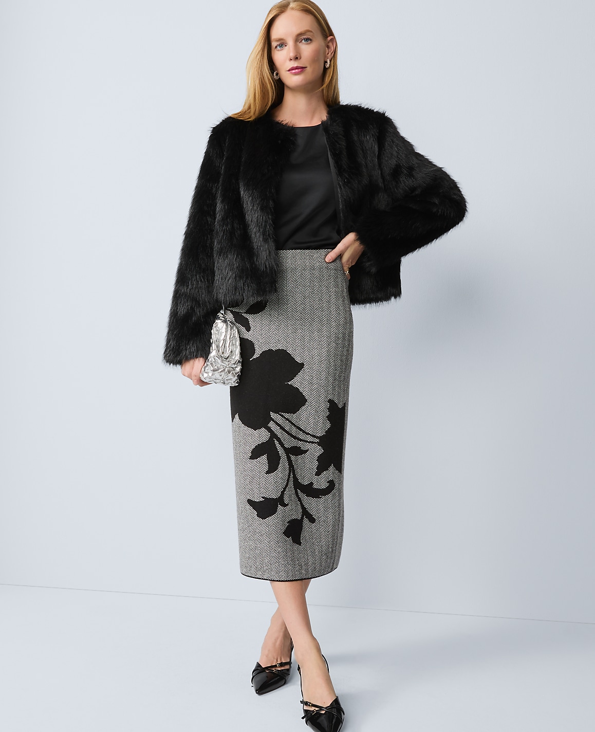 Petite Faux Fur Crew Neck Jacket