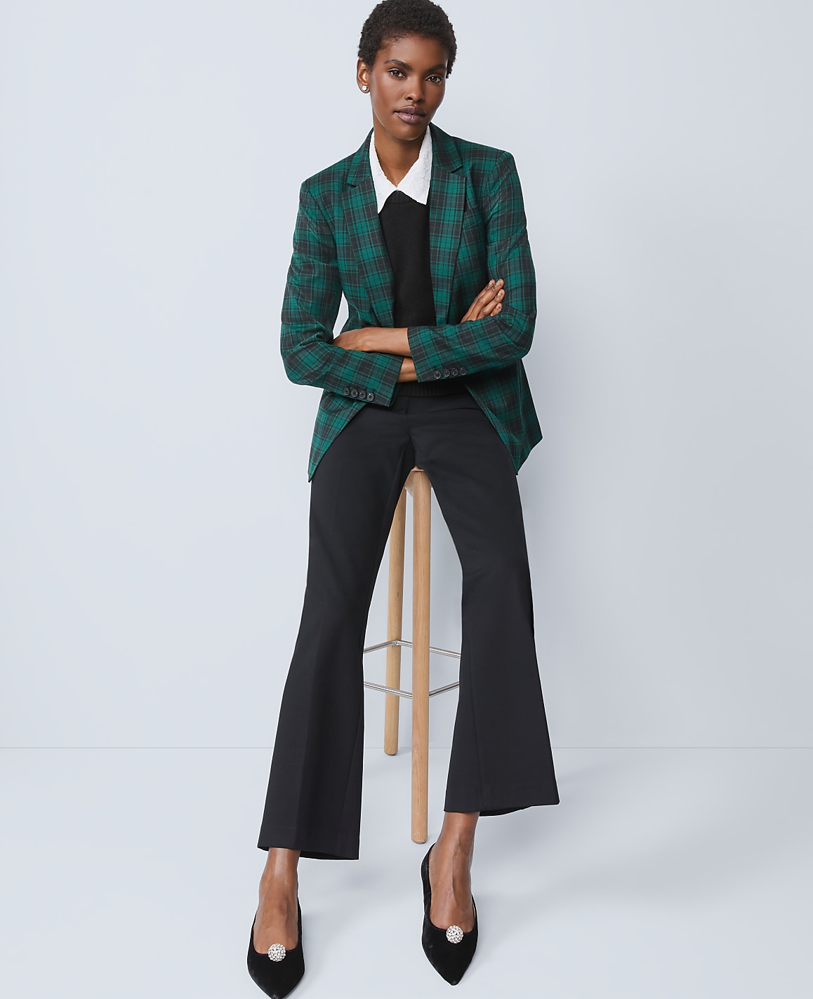 The Notched Single Button Blazer in Plaid