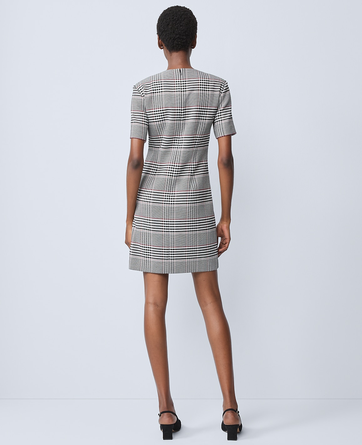 Plaid Button Pocket Shift Dress