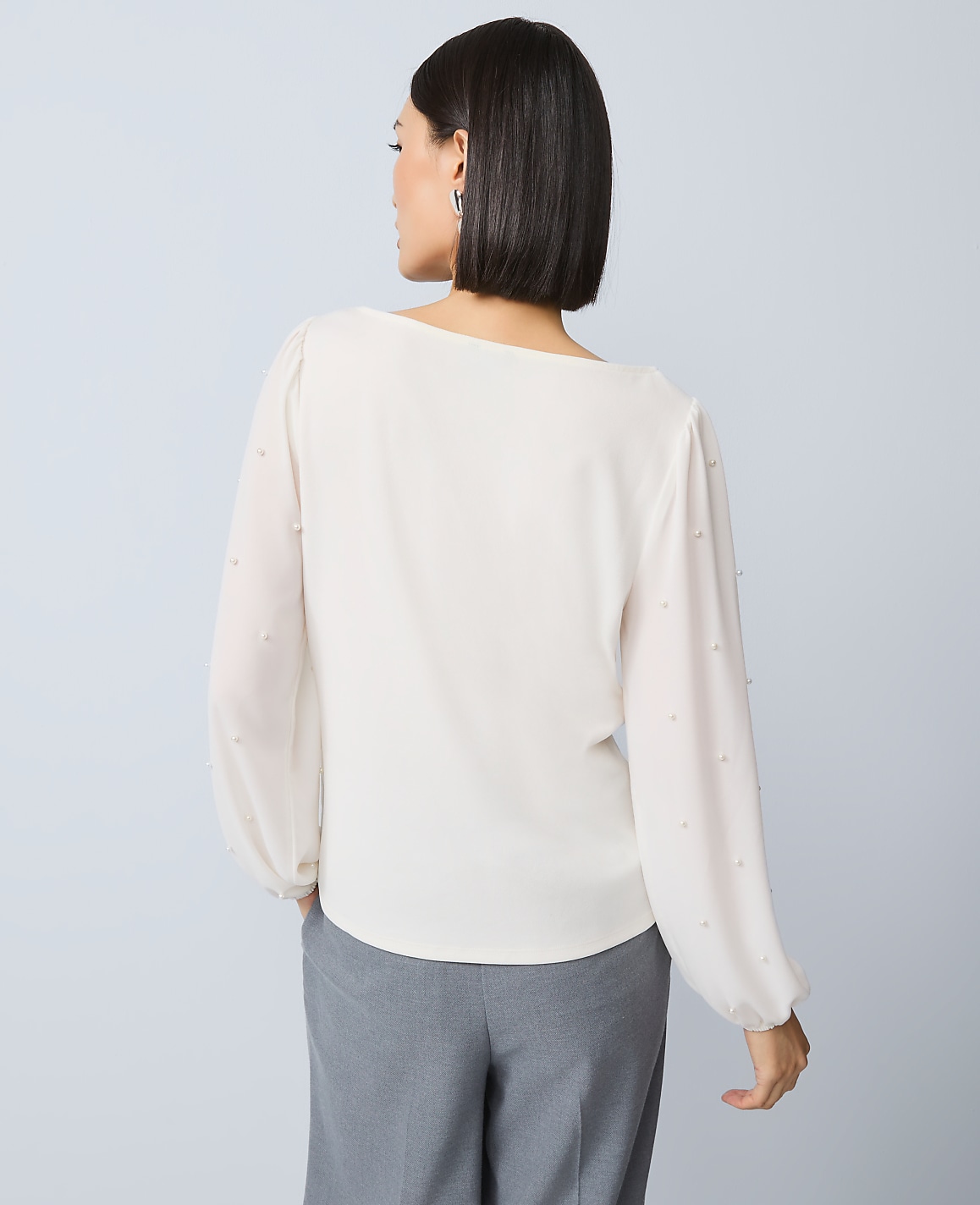 Petite Mixed Media Embellished-Sleeve Top