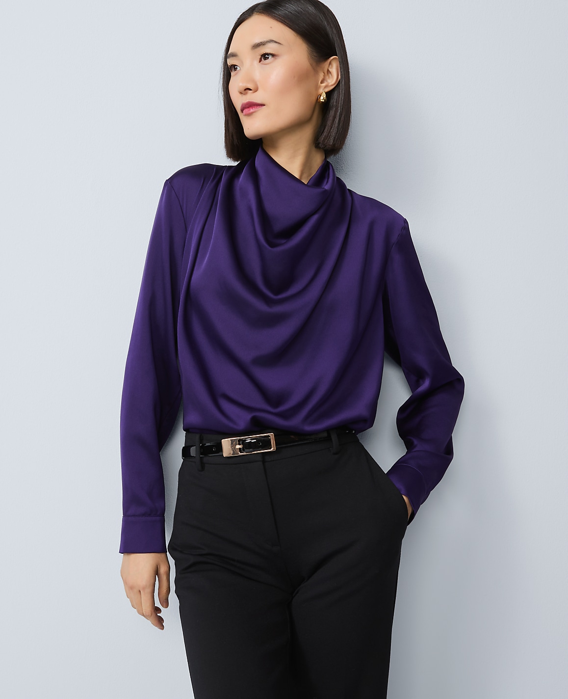 Mixed Media Cowl Neck Blouse