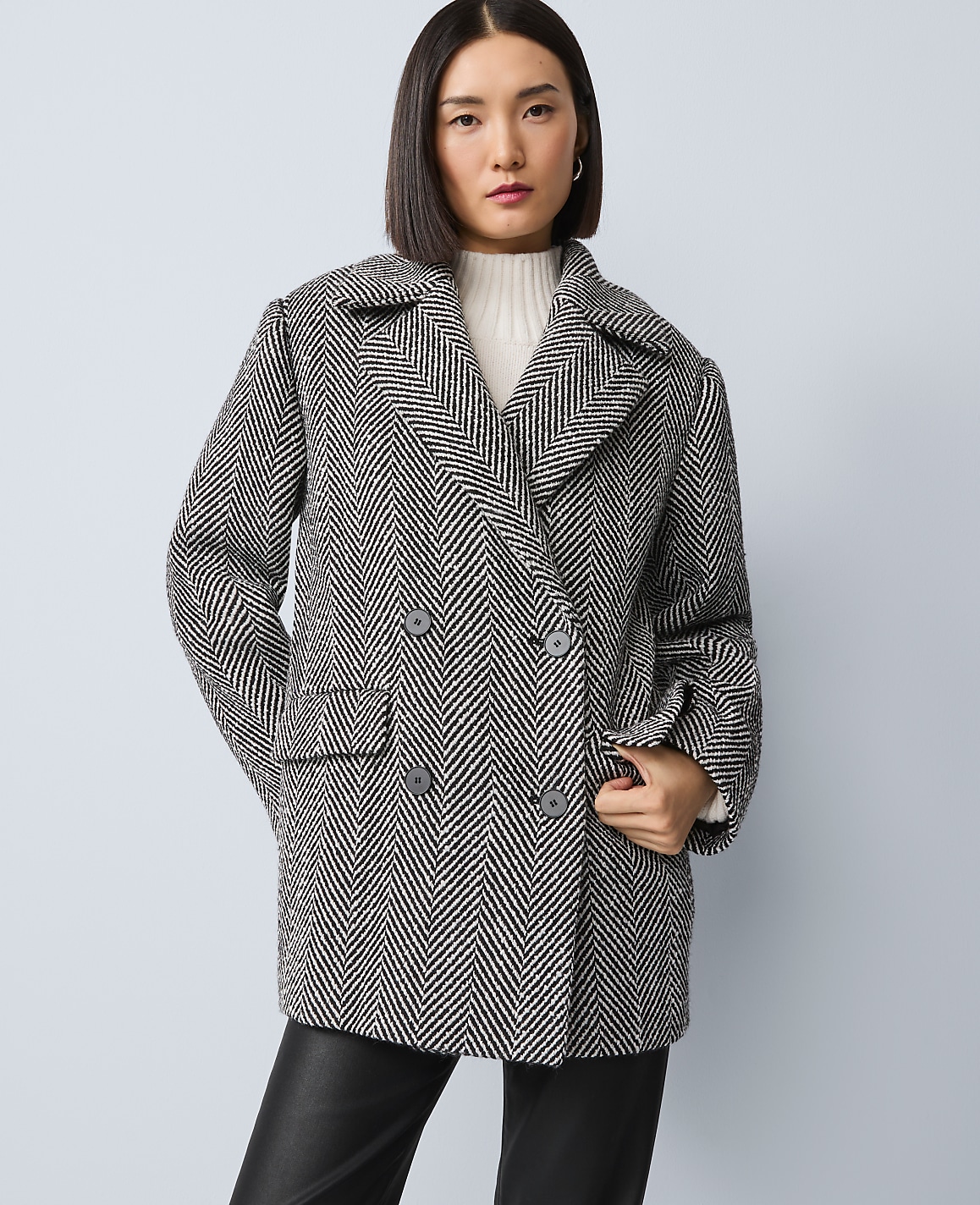 Herringbone Double Breasted Peacoat