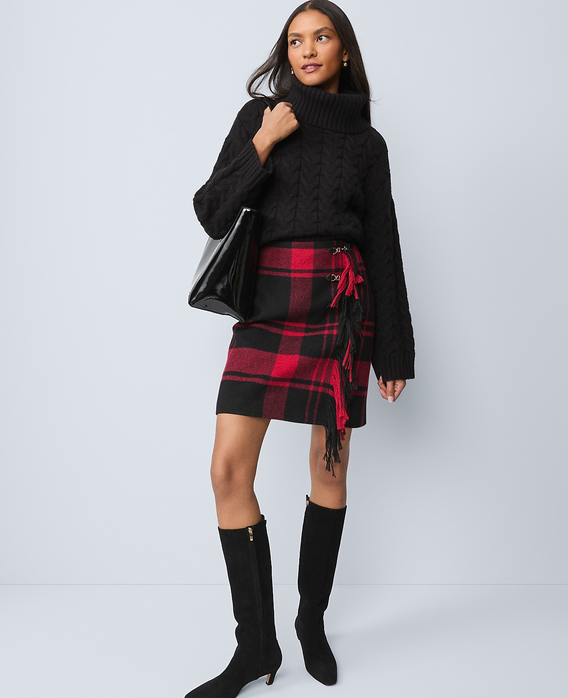 Weekend Plaid Wrap Effect Skirt
