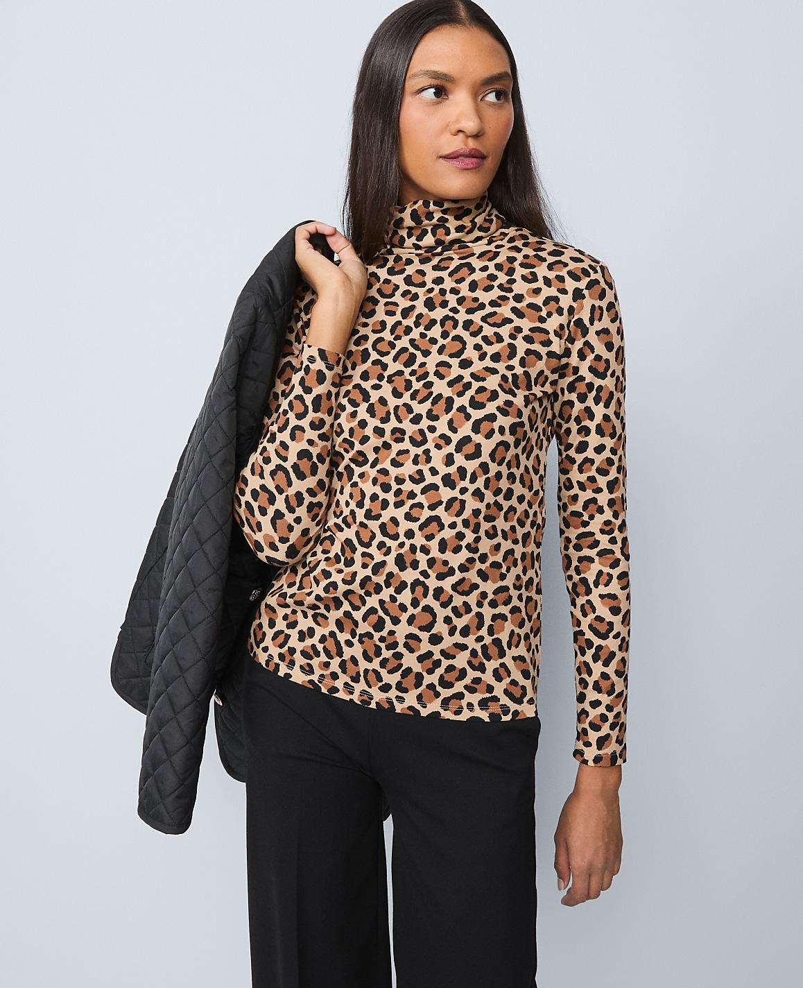 Weekend Animal Print Turtleneck Top