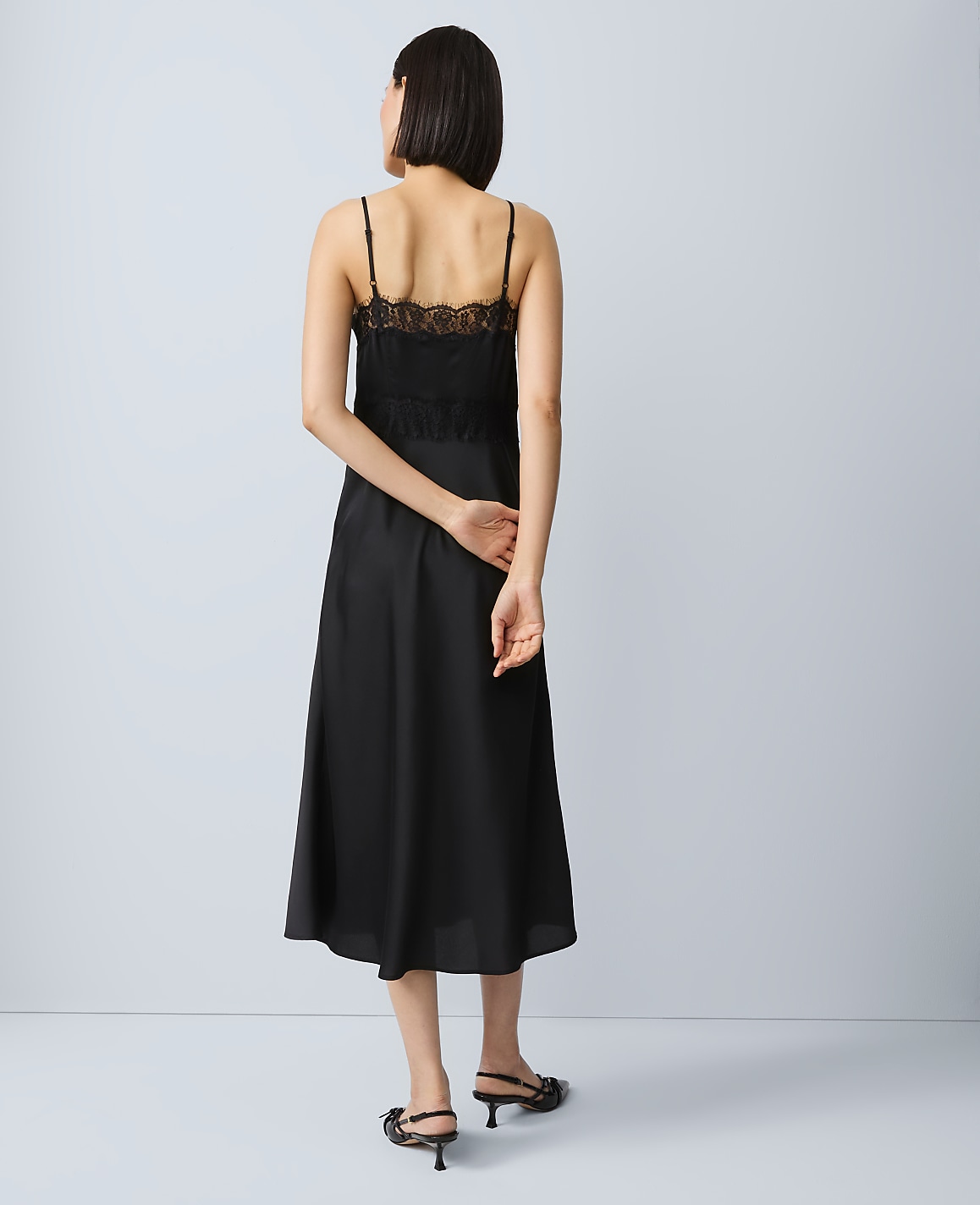 Lace Trim Satin Slip Midi Dress