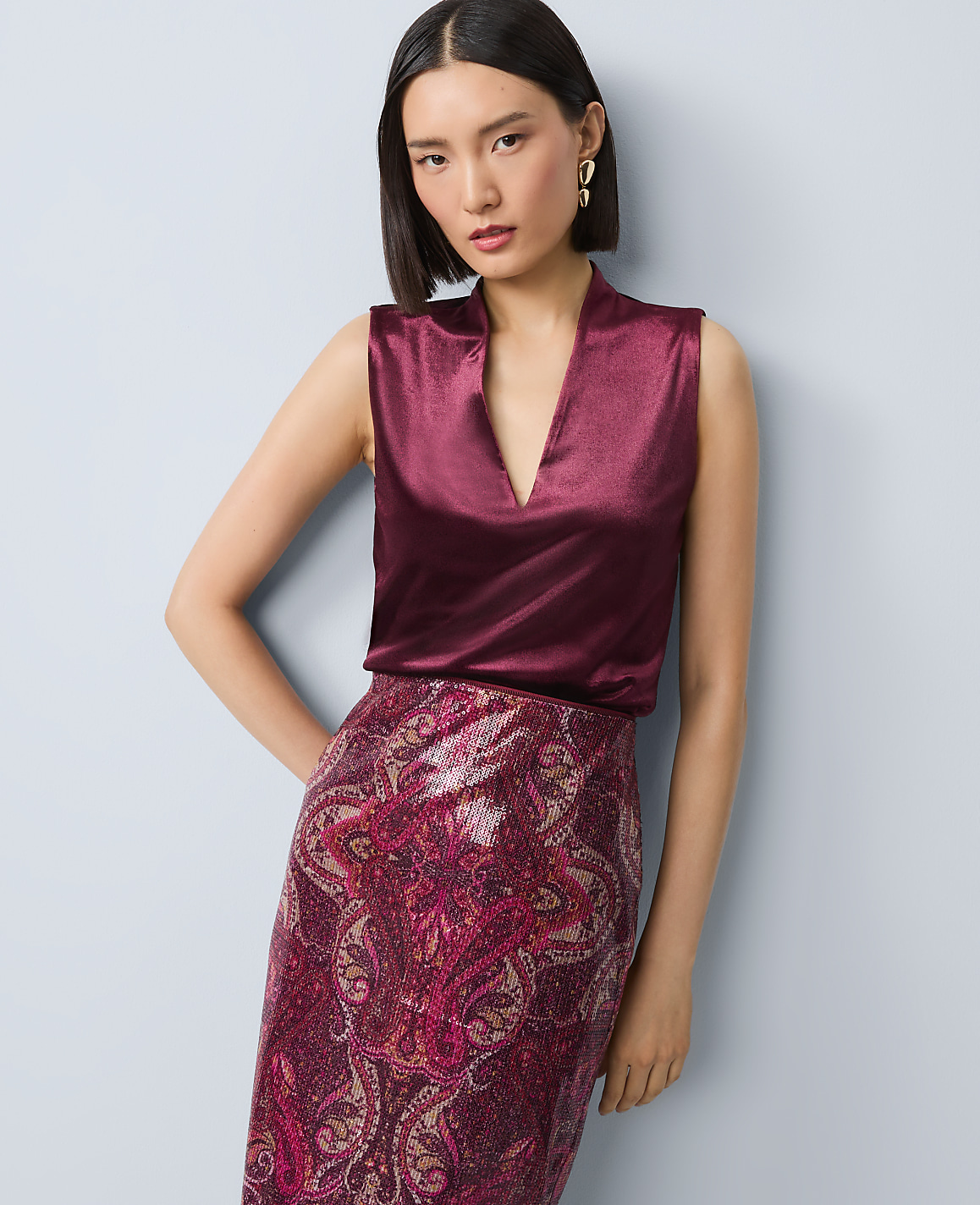 Velvet Sleeveless V-Neck Top