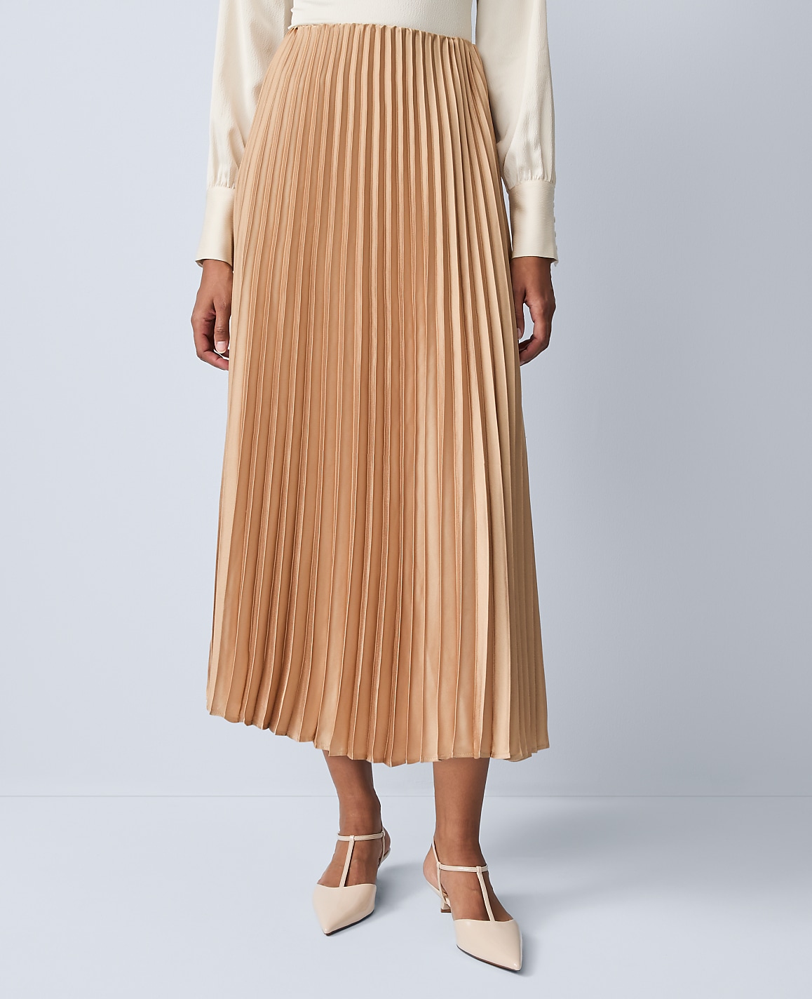 Petite Satin Pleated Midi Skirt