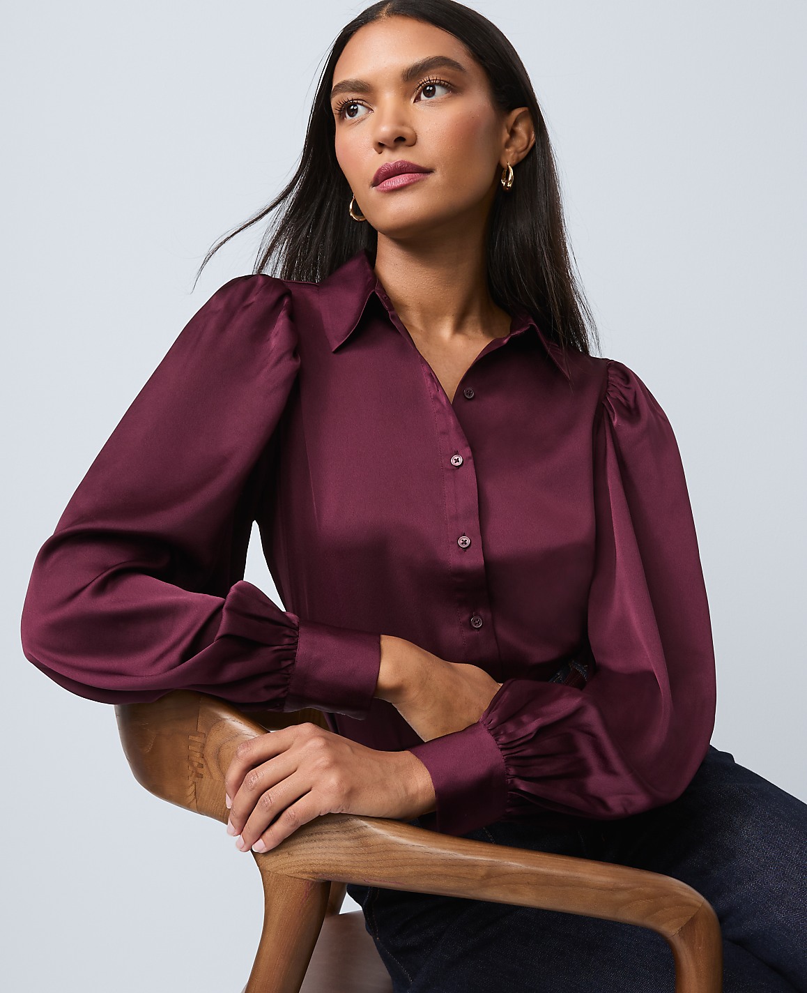 Petite Satin Blouson Sleeve Blouse