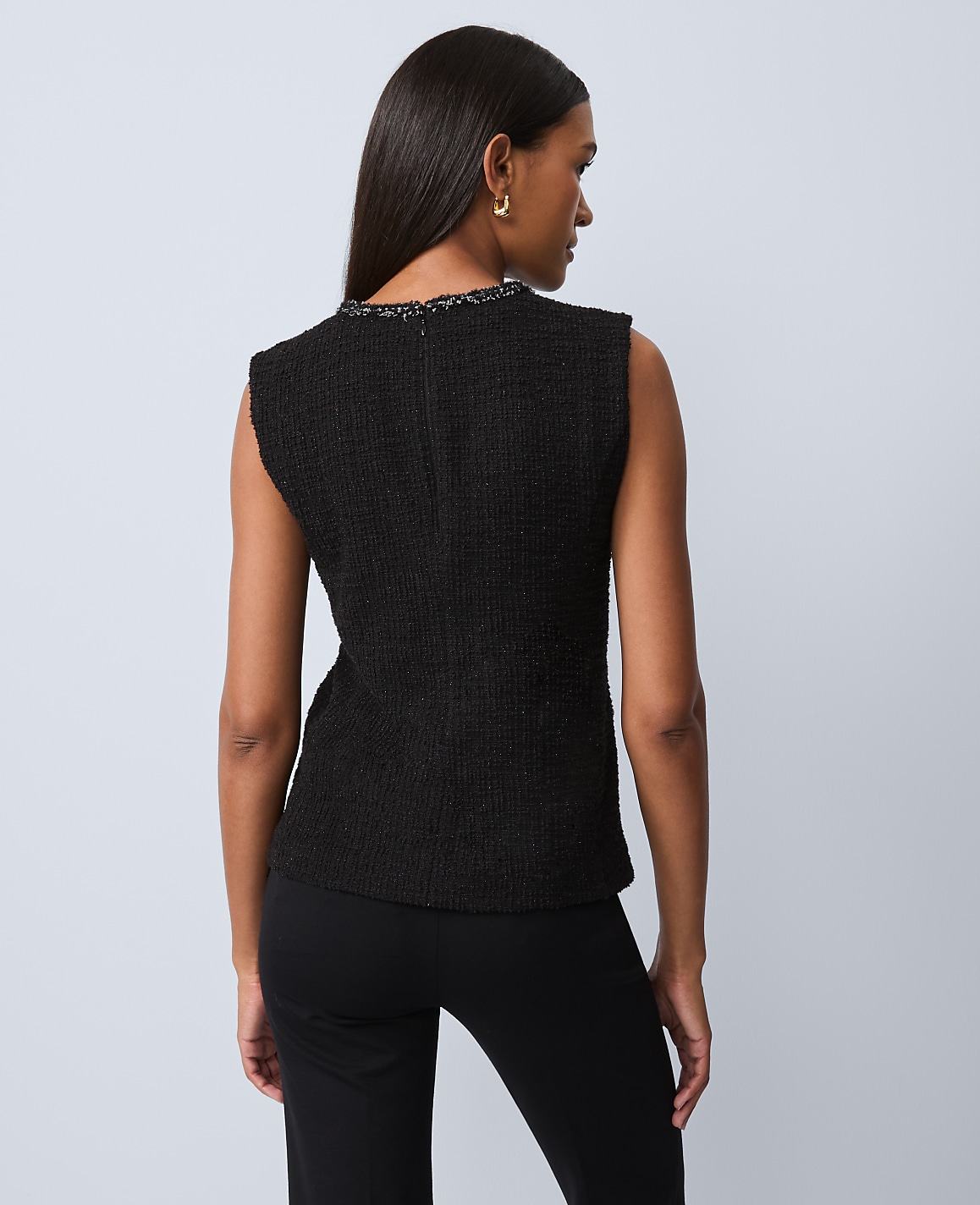 Tweed Trim Sleeveless Top