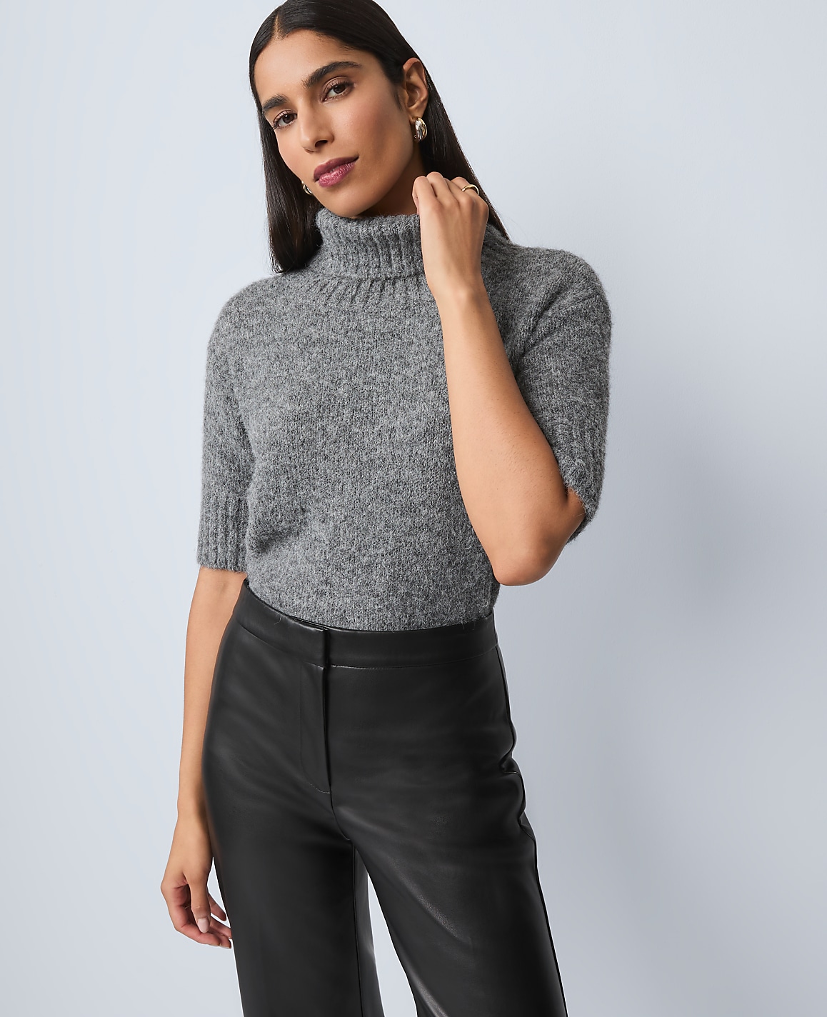Turtleneck Elbow Sleeve Sweater Tee