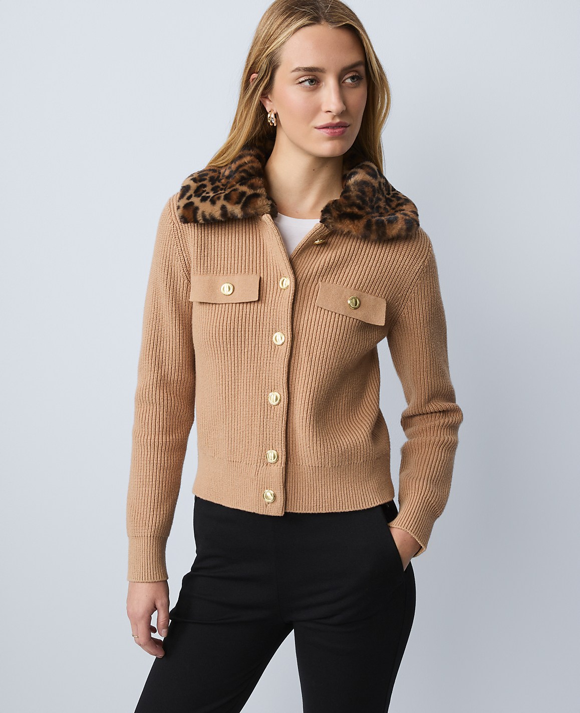Weekend Faux Fur Trim Ribbed Jacket