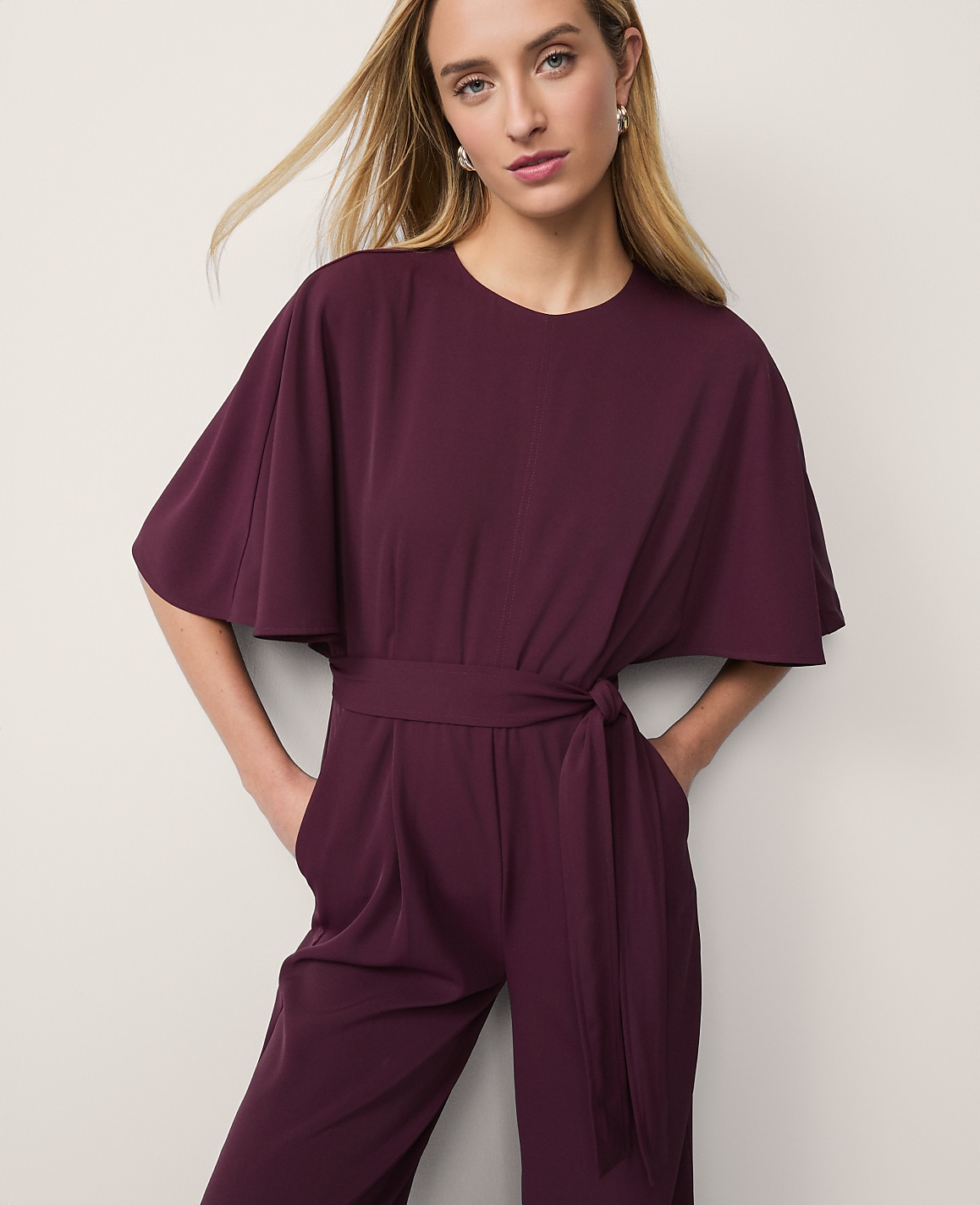 Belted Crew Neck Jumpsuit
