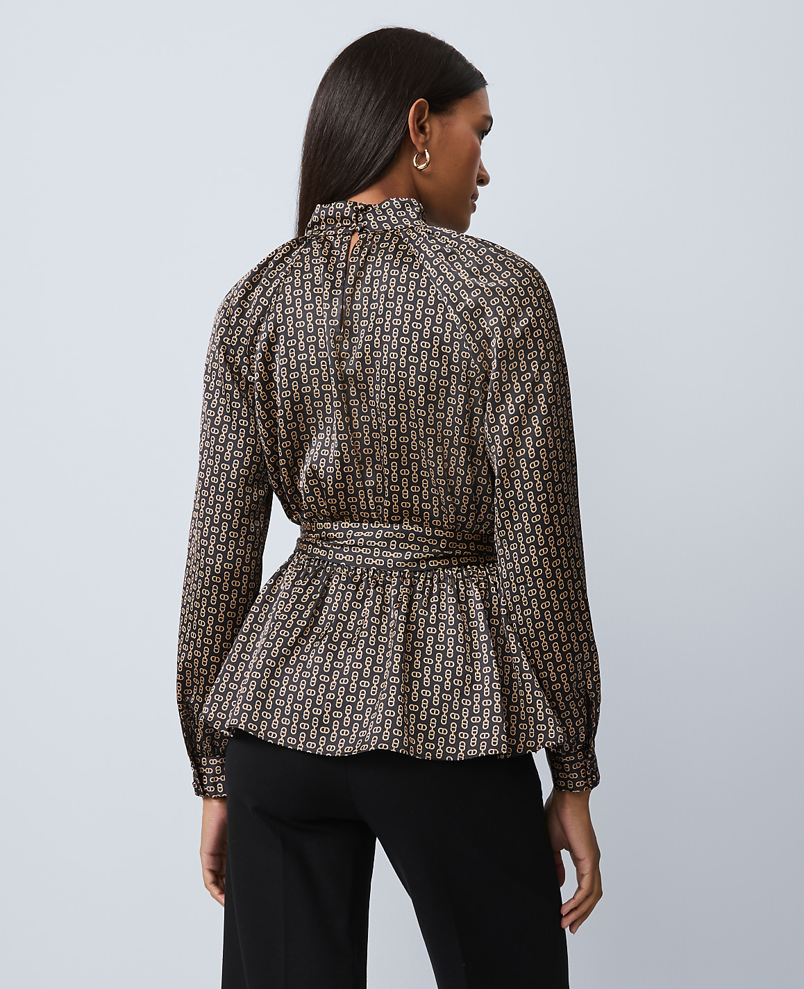 Chain Link Print Tie Waist Blouse