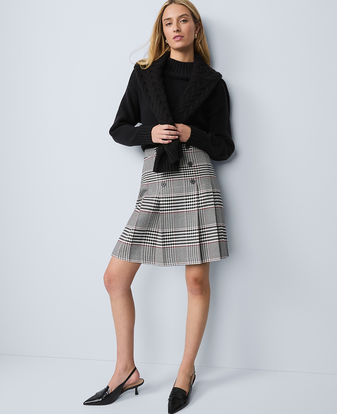 Petite Plaid Pleated Skirt