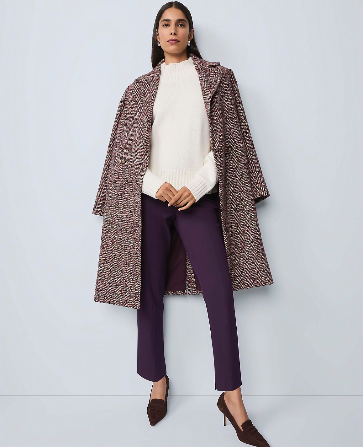 Herringbone Double Breasted Long Coat