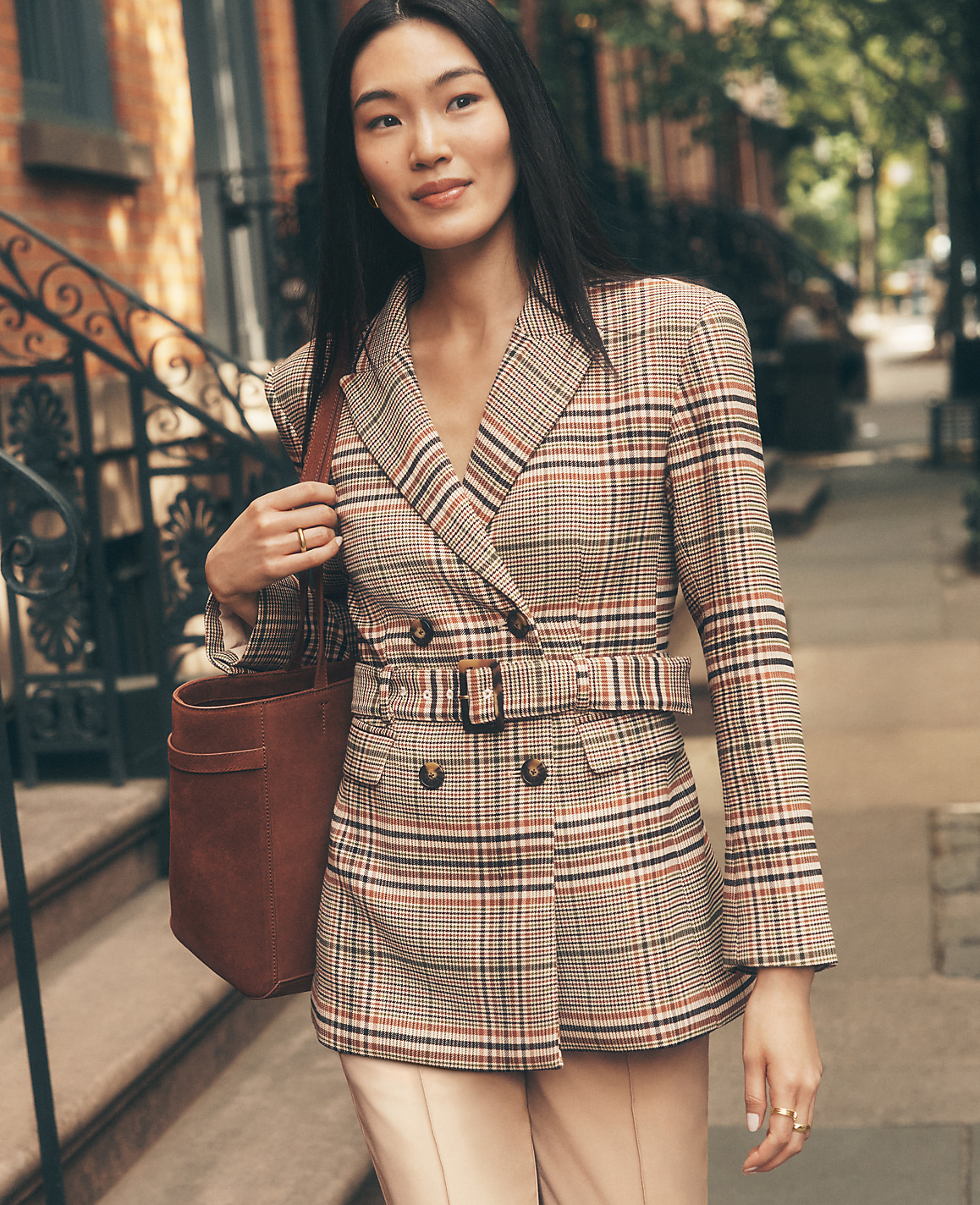 The Fitted Belted Blazer in Plaid