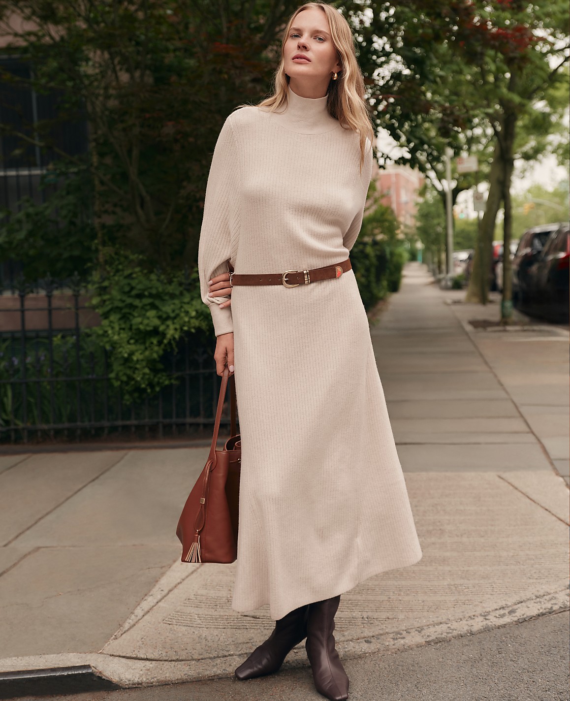 Petite Weekend Ribbed Turtleneck Sweater Dress