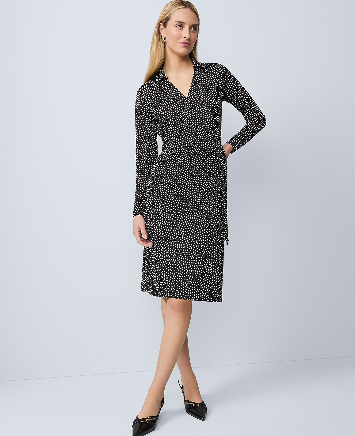 Petite Dotted Knit Wrap Dress