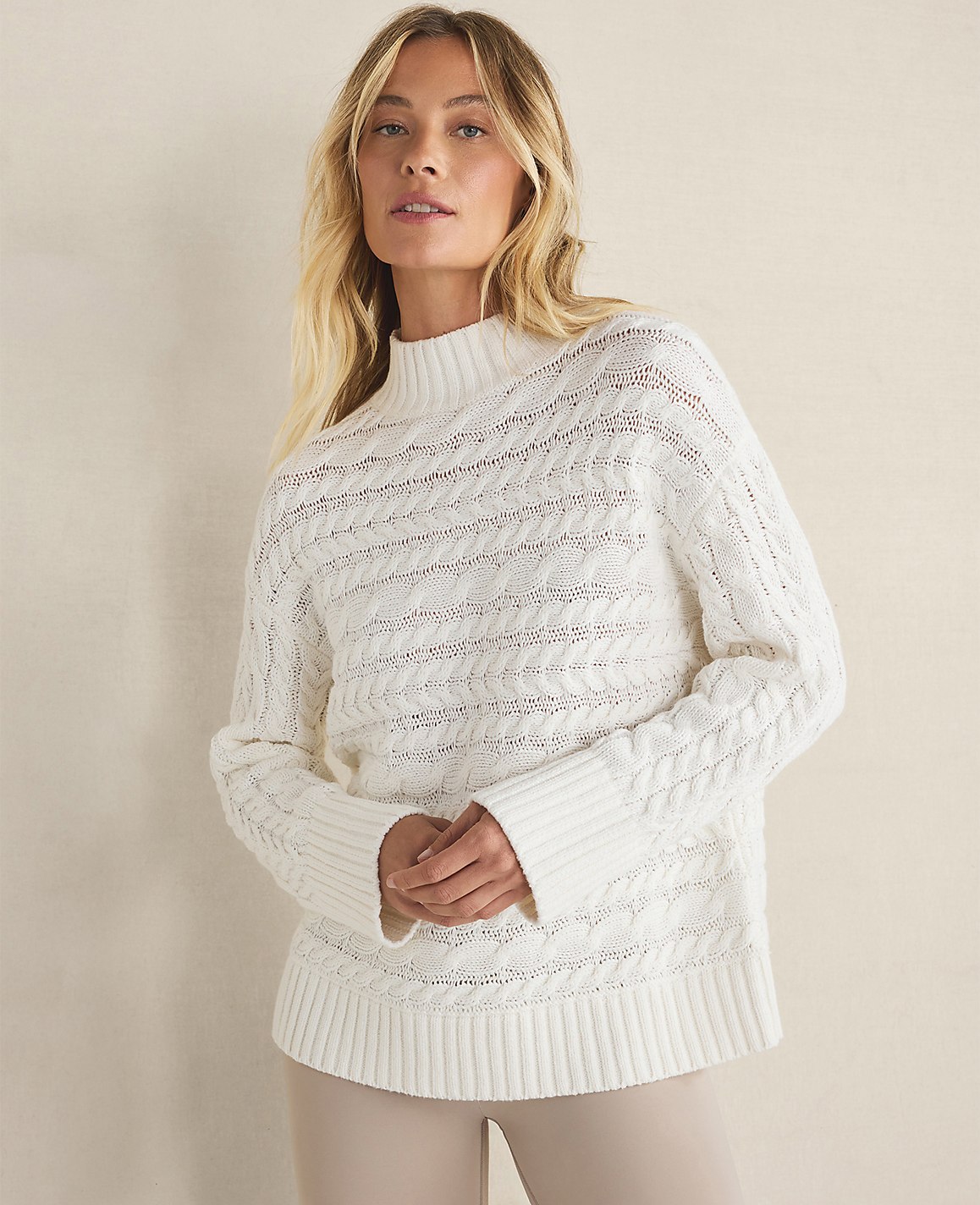Haven Well Within Organic Cotton Horizontal Cable Funnel Neck Sweater