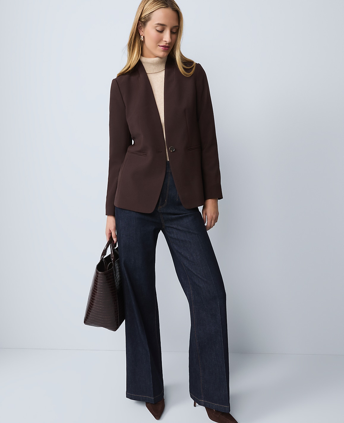 The Petite Cutaway Blazer in Fluid Crepe