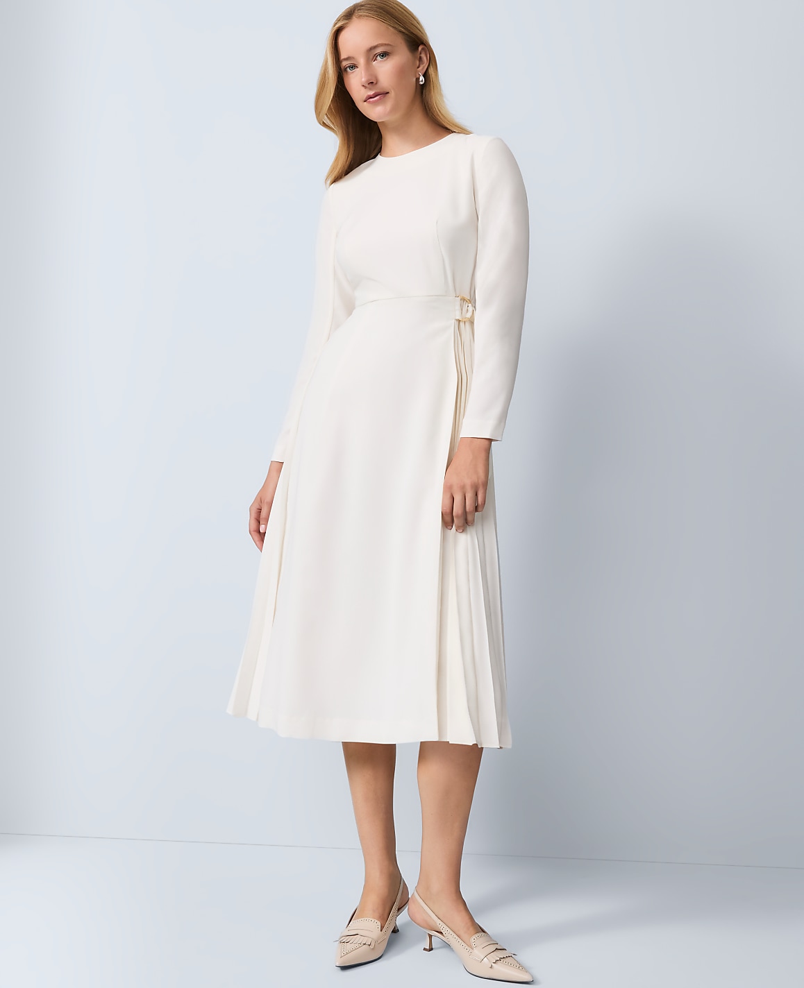 Pleated Crepe Flare Dress