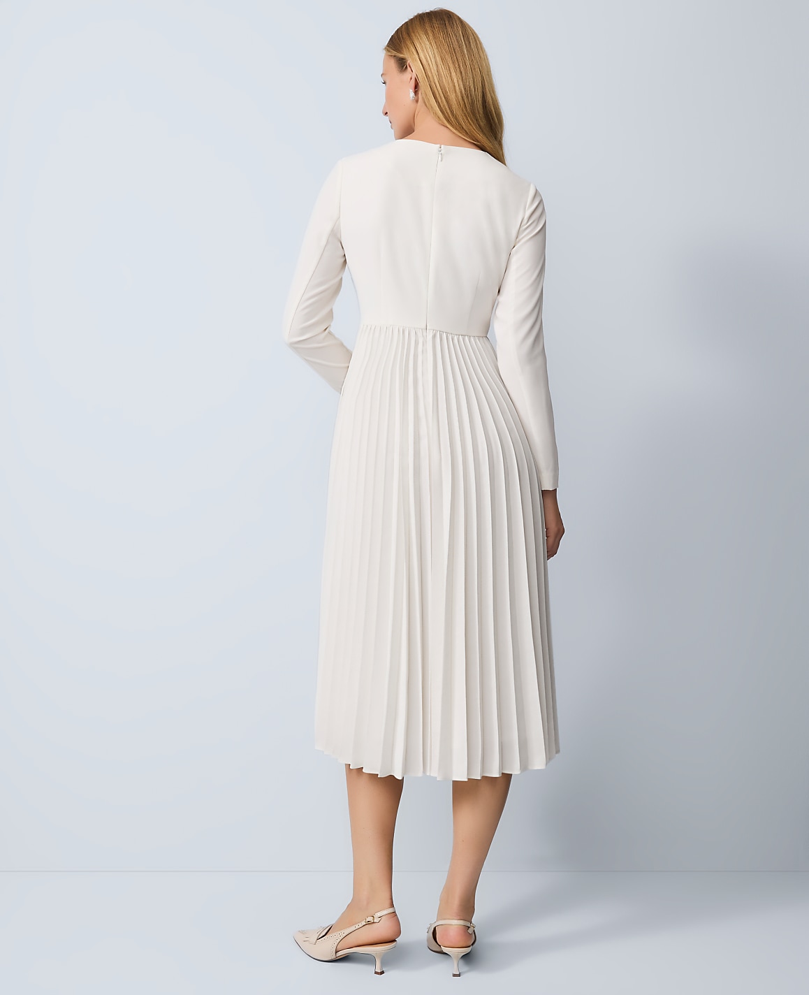 Pleated Crepe Flare Dress