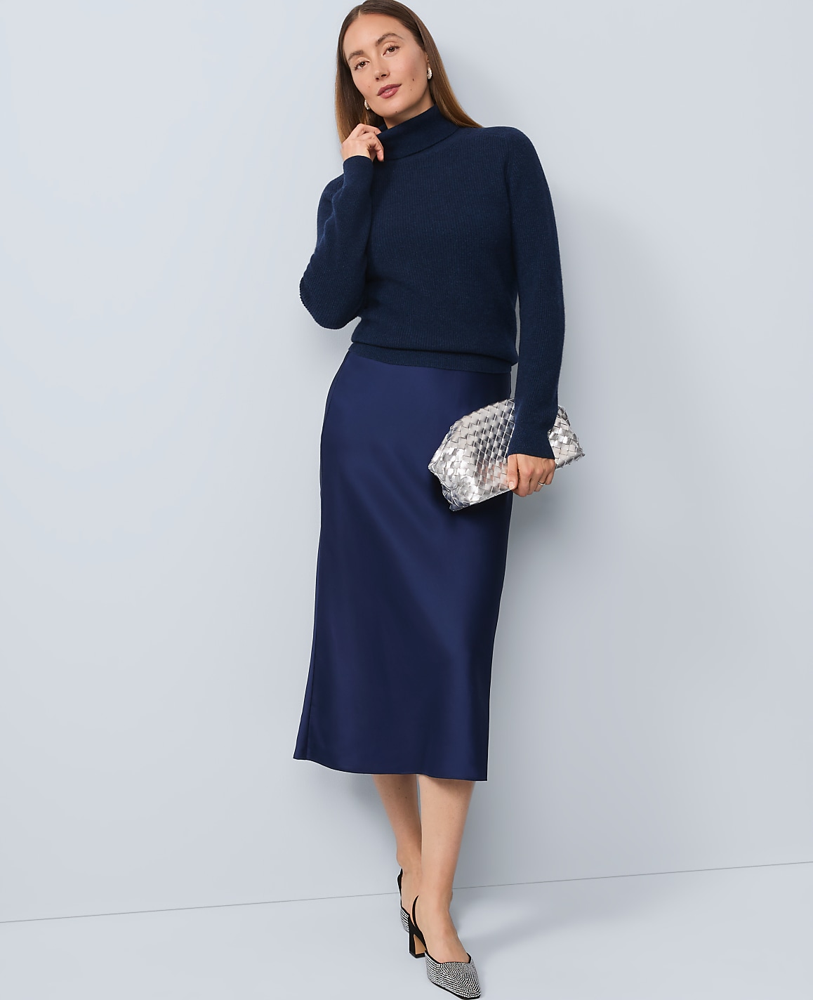 Satin Bias Midi Slip Skirt