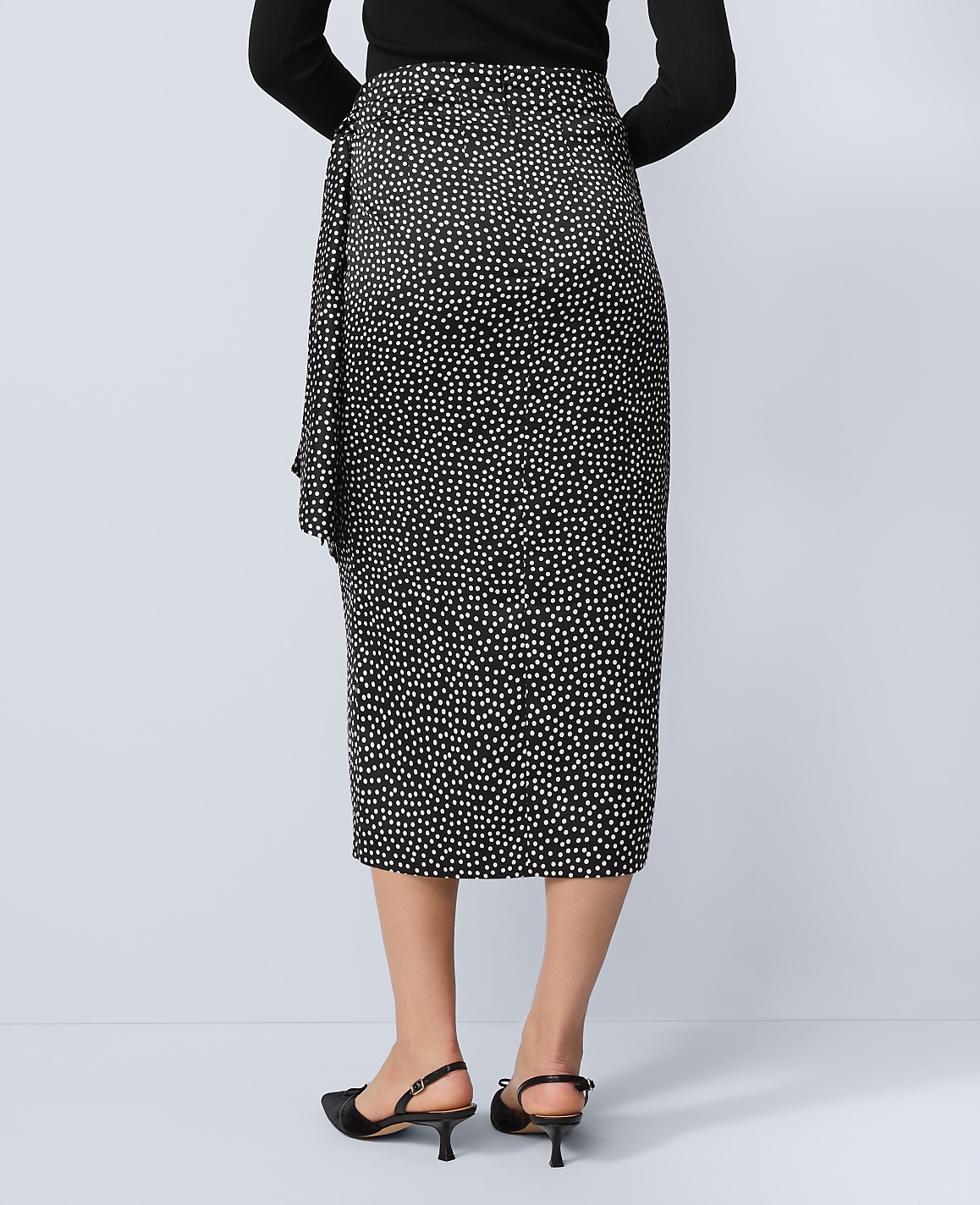 Petite Dotted Side-Tie Satin Midi Skirt
