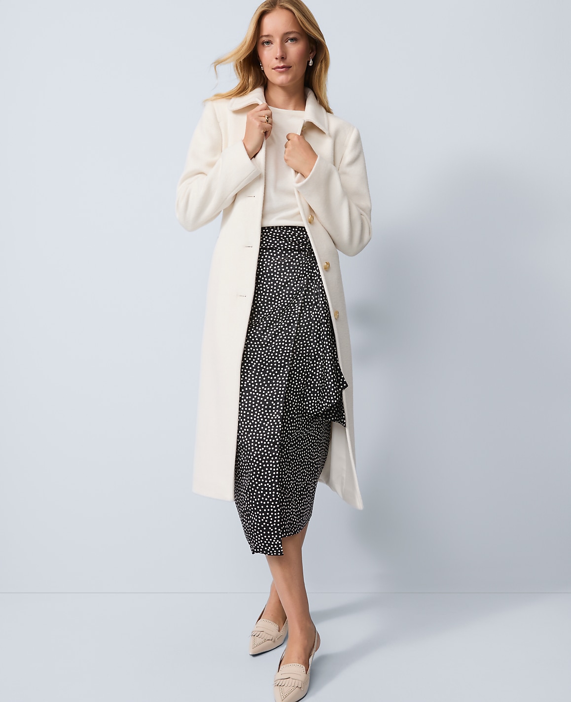 Dotted Side-Tie Satin Midi Skirt
