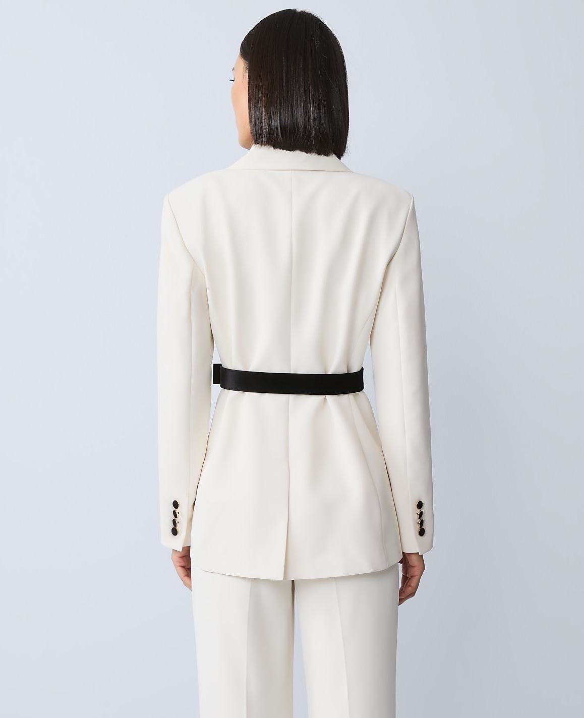 The Belted Fitted Long Blazer in Crepe
