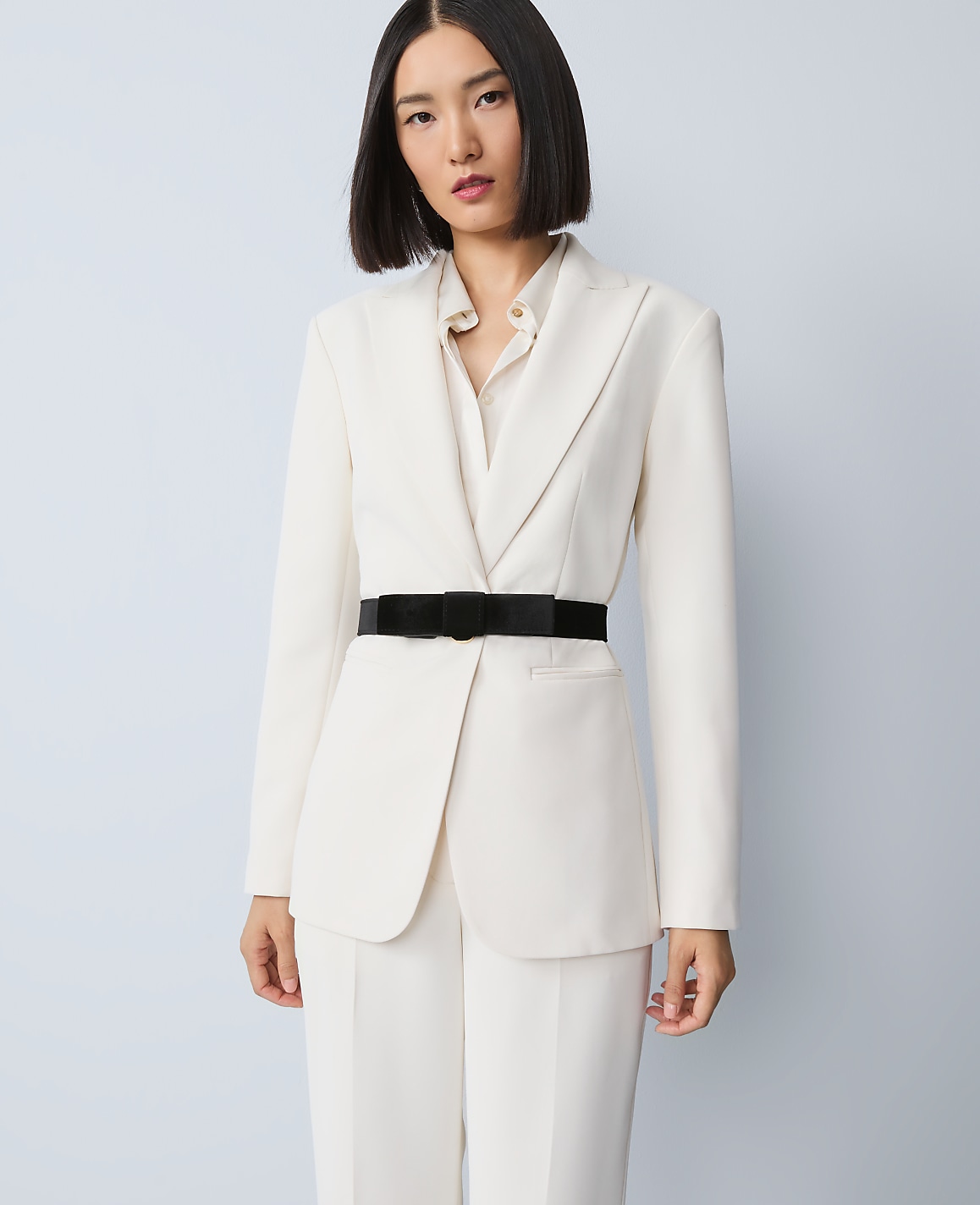 The Belted Fitted Long Blazer in Crepe