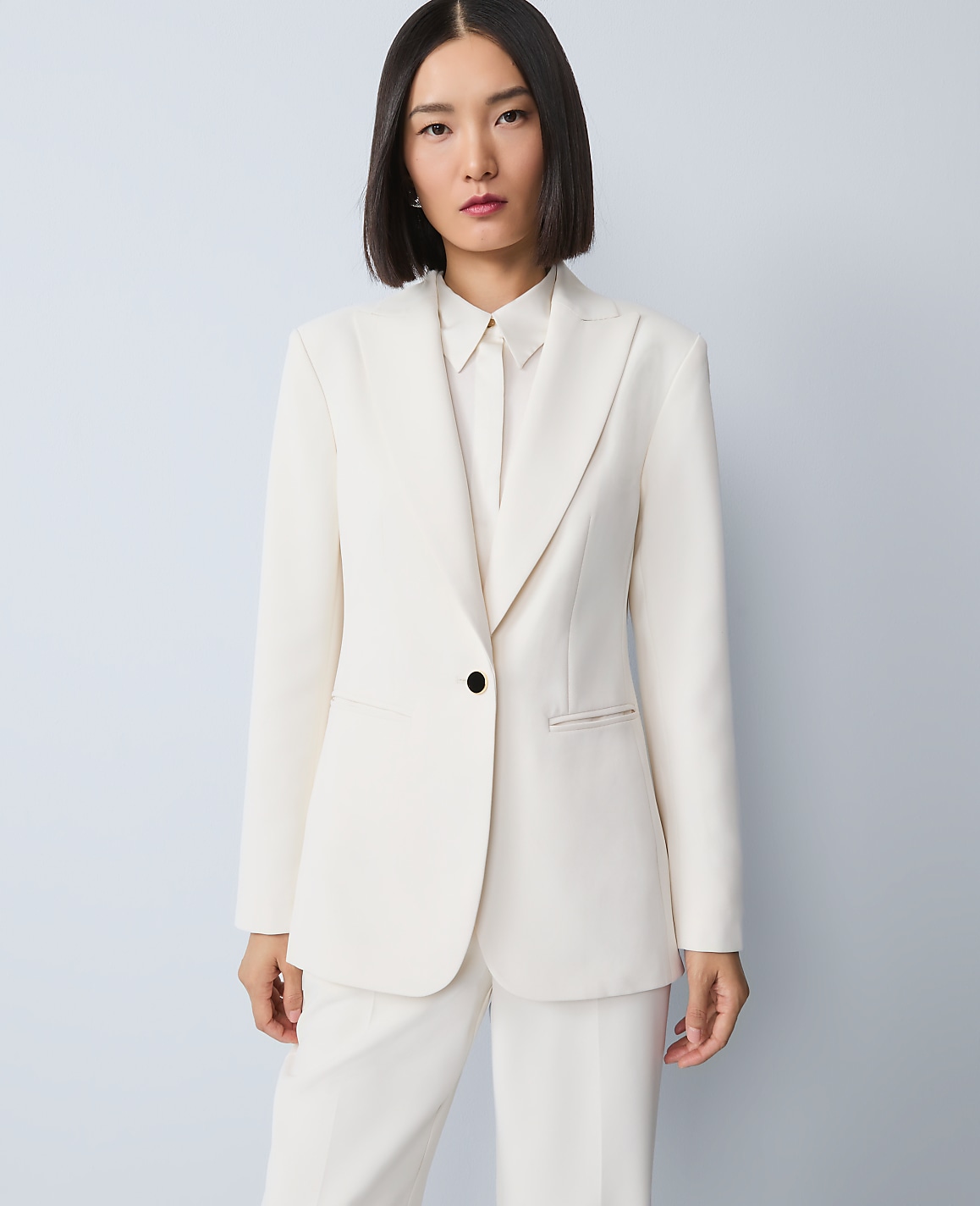 The Belted Fitted Long Blazer in Crepe