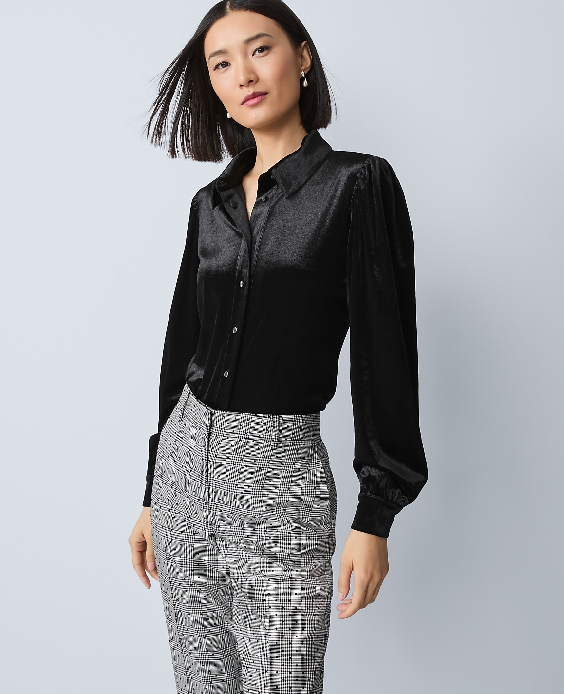 Petite Velvet Button Down Shirt