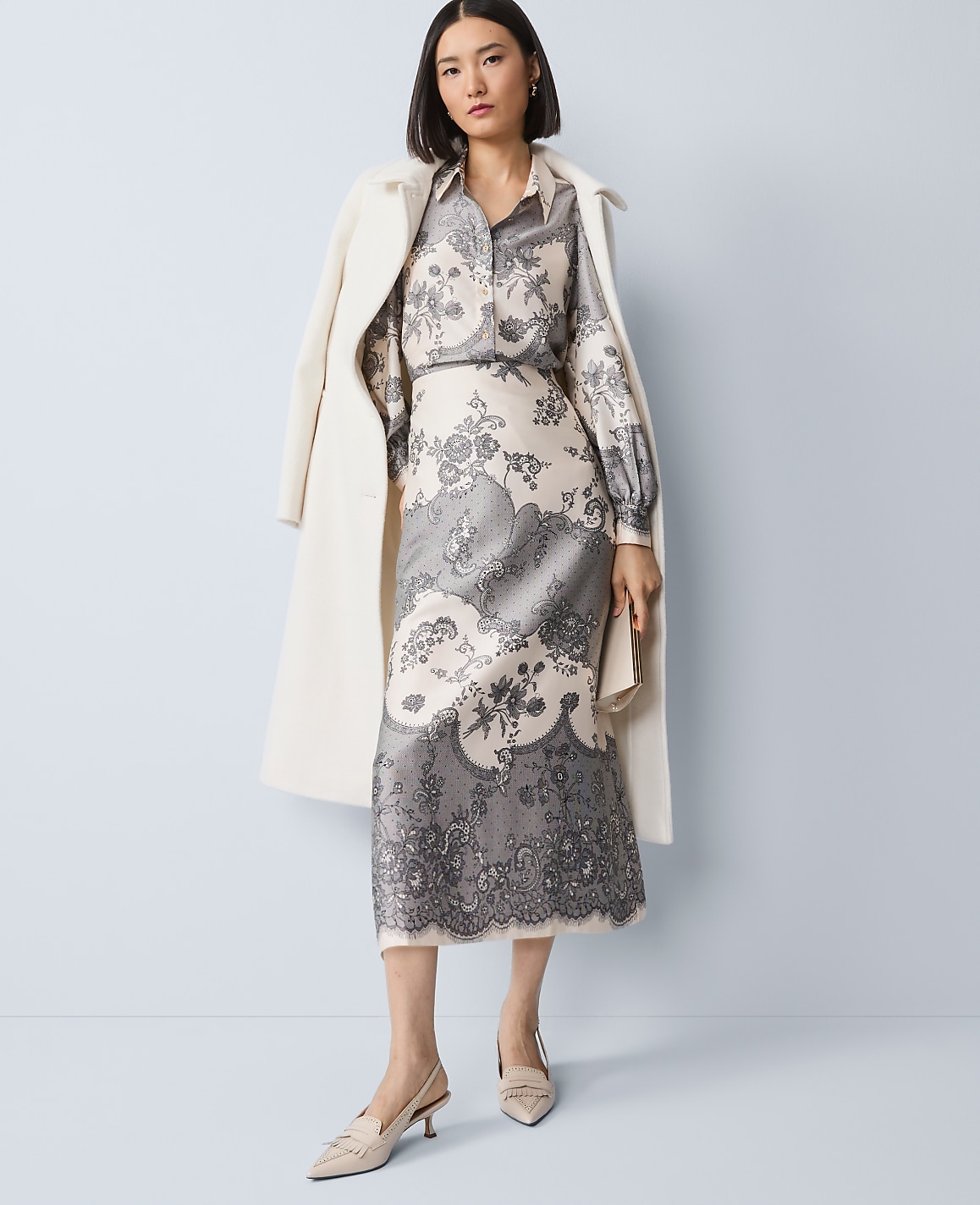Floral Satin Midi Skirt