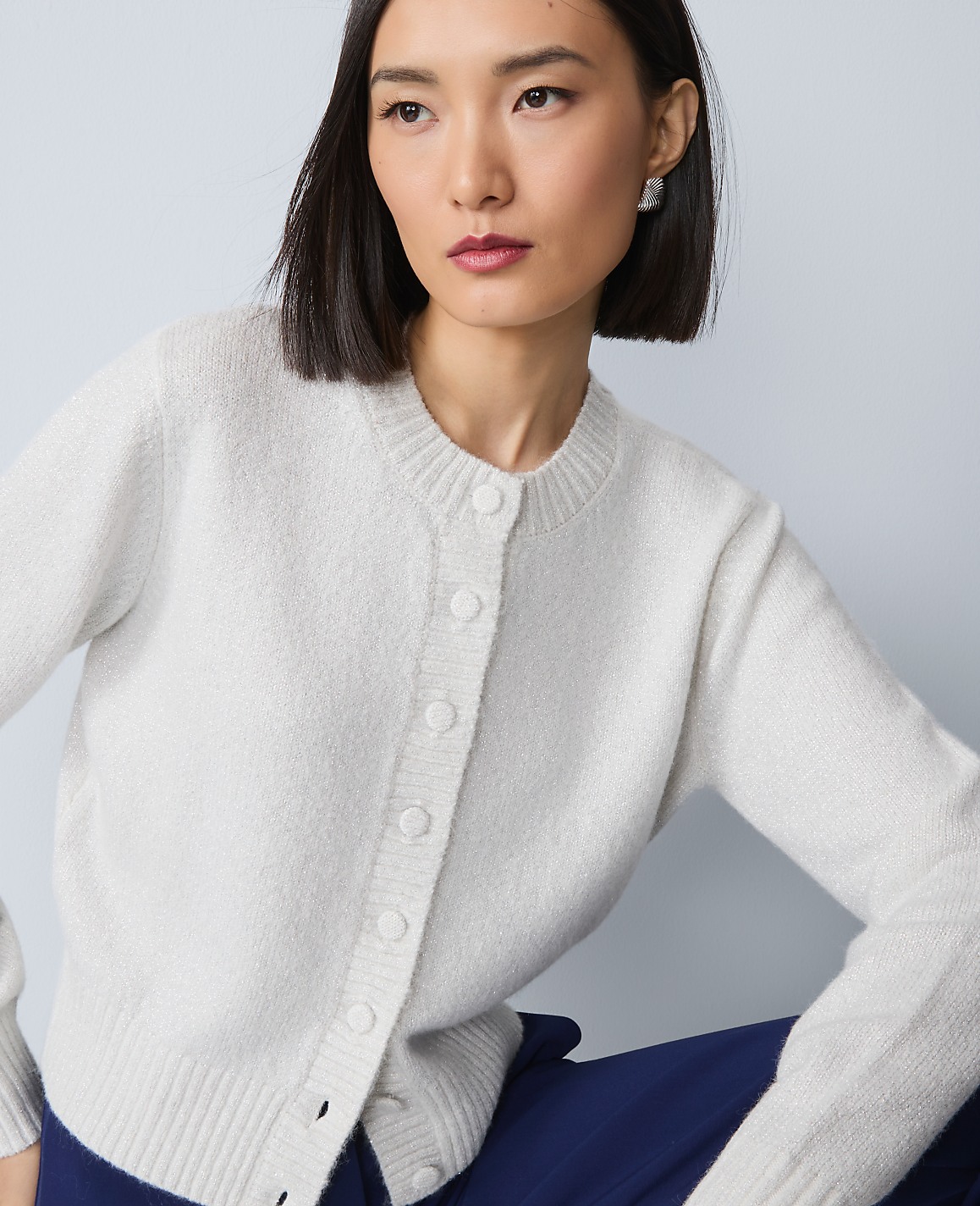 Shimmer Crew Neck Cardigan
