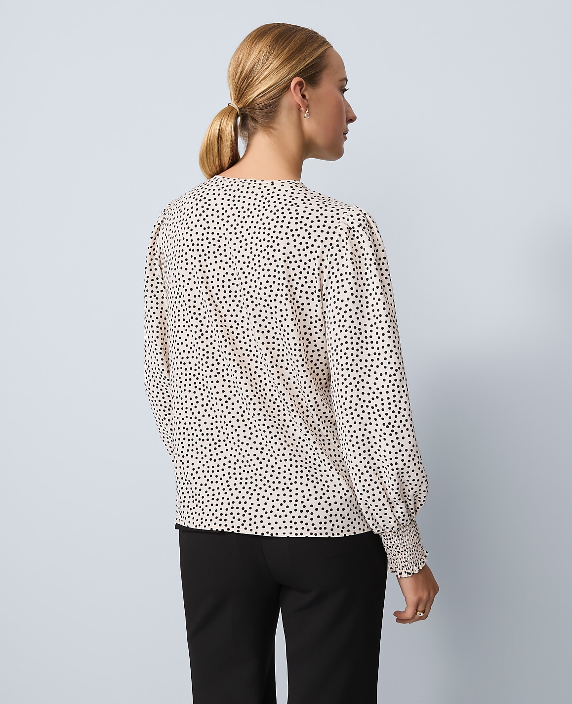 Petite Dotted Smocked Crew Neck Top