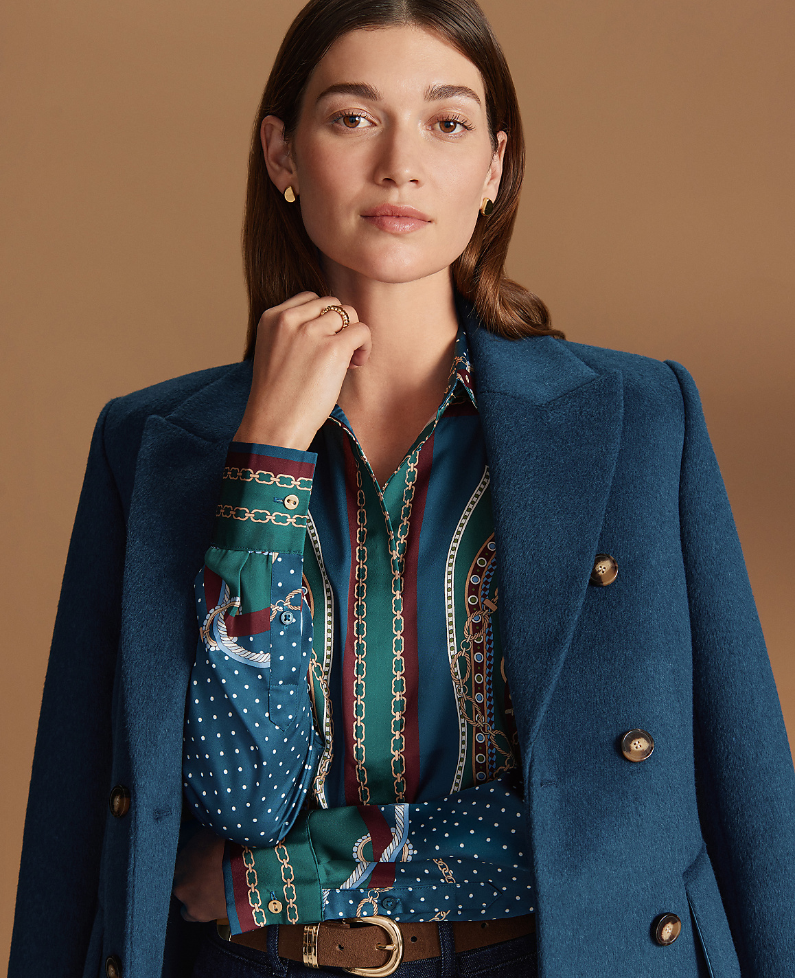 Petite Chain Link Print Satin Essential Shirt