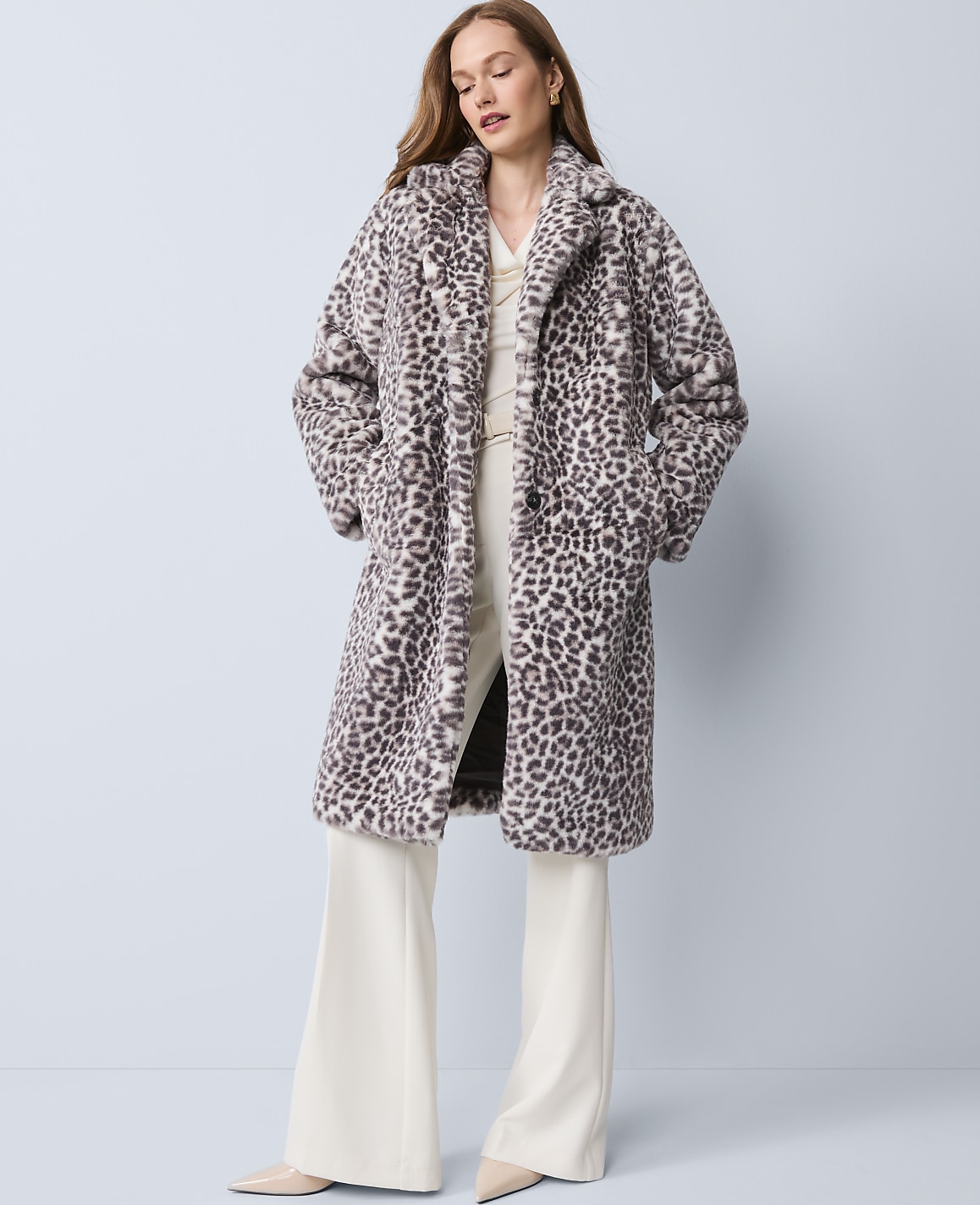 Petite Animal Print Faux Fur Coat