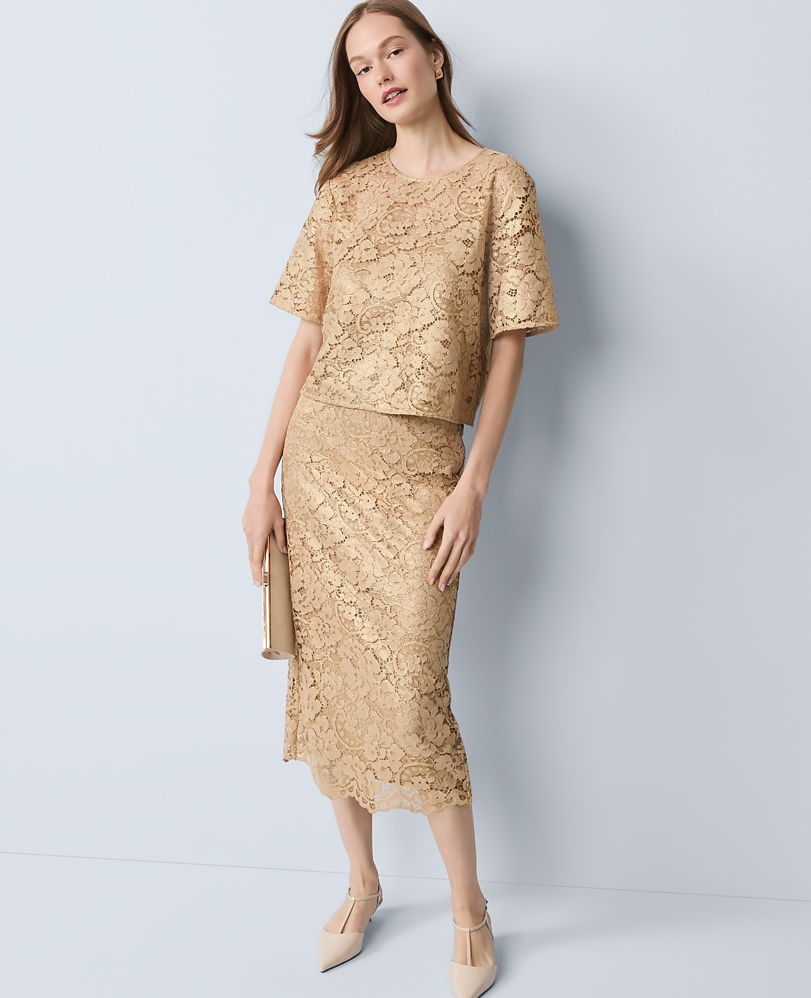 Lace Column Midi Skirt