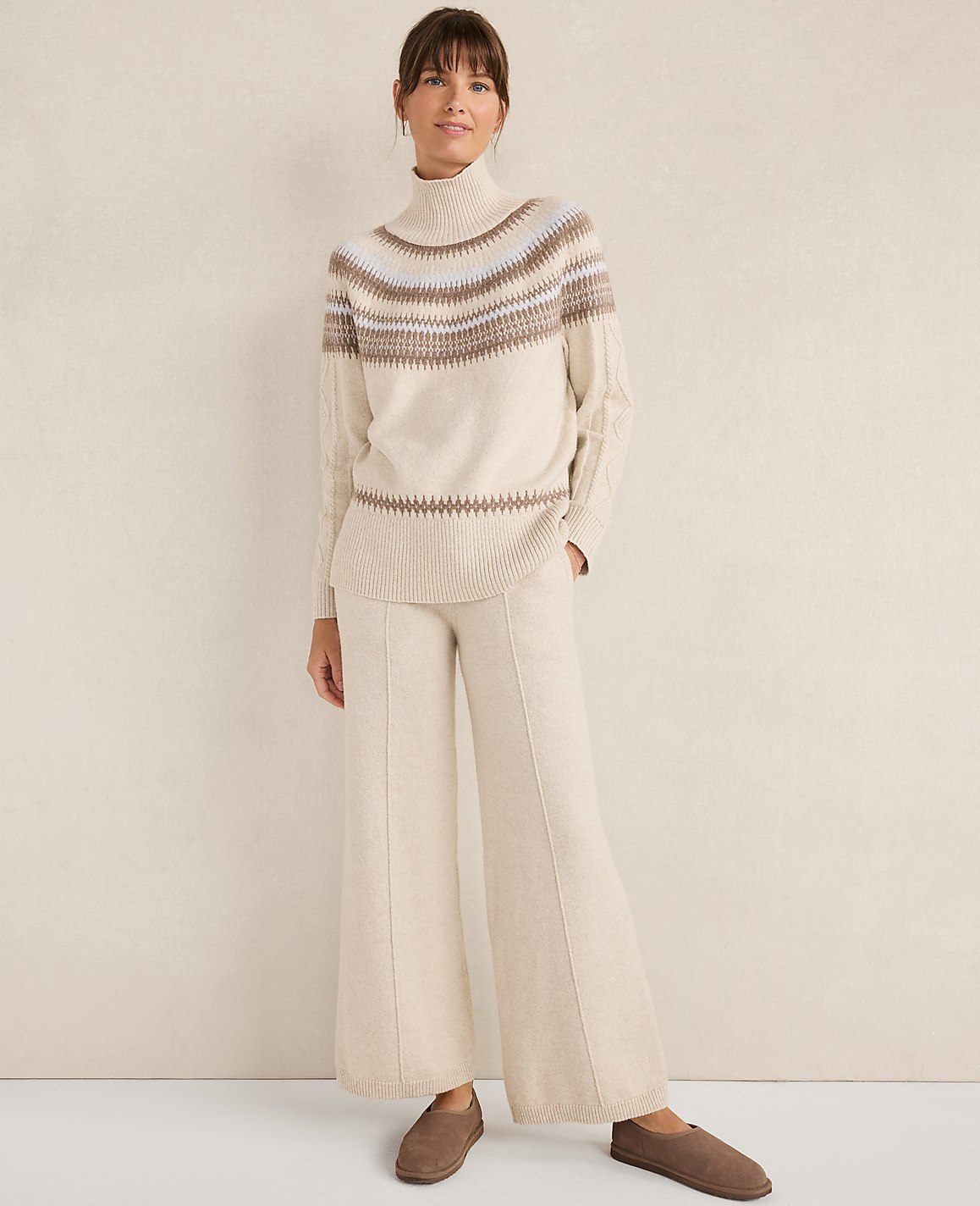 Haven Well Within Organic Cotton Blend Fair Isle Cable Mock Neck Sweater