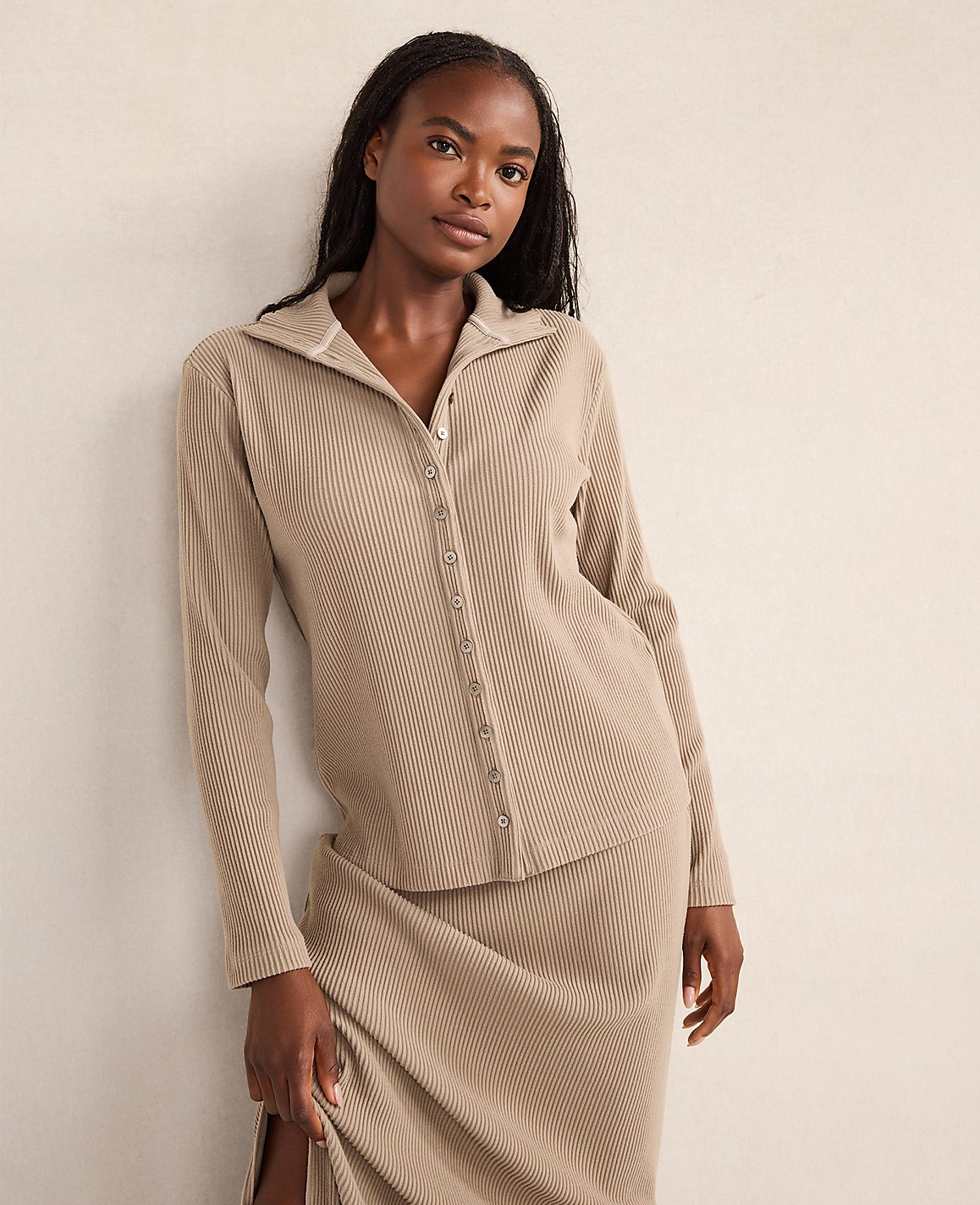 Haven Well Within Ottoman Rib Button-Front Top